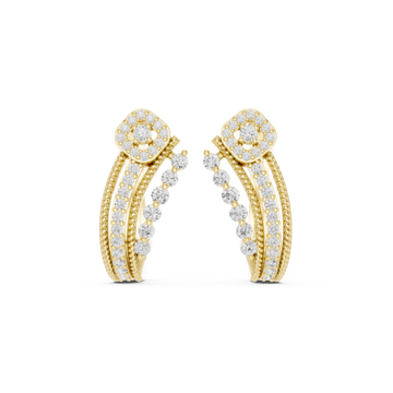  Gold Elegant Modernist Curve Hoop Earrings Front View