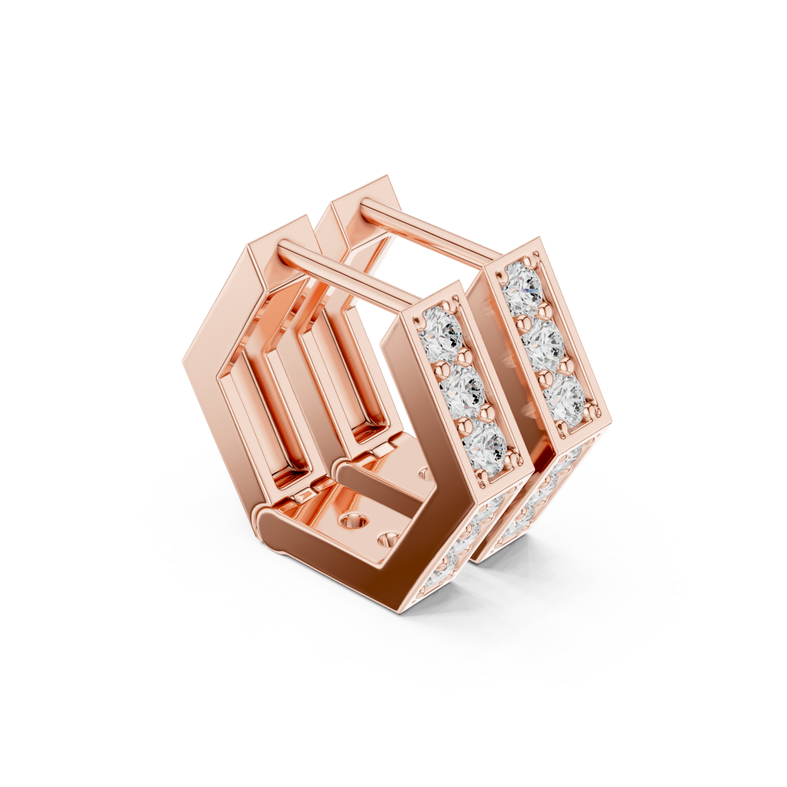  Rose Gold Geometric Inspiration Statement Hoops Left View