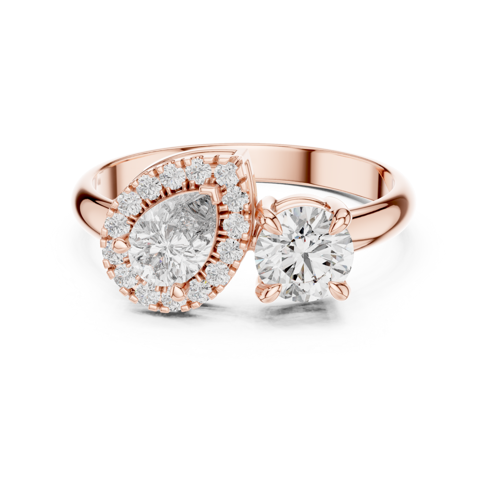  Rose Gold Radiant Flow Twin Setting Statement Ring Front View