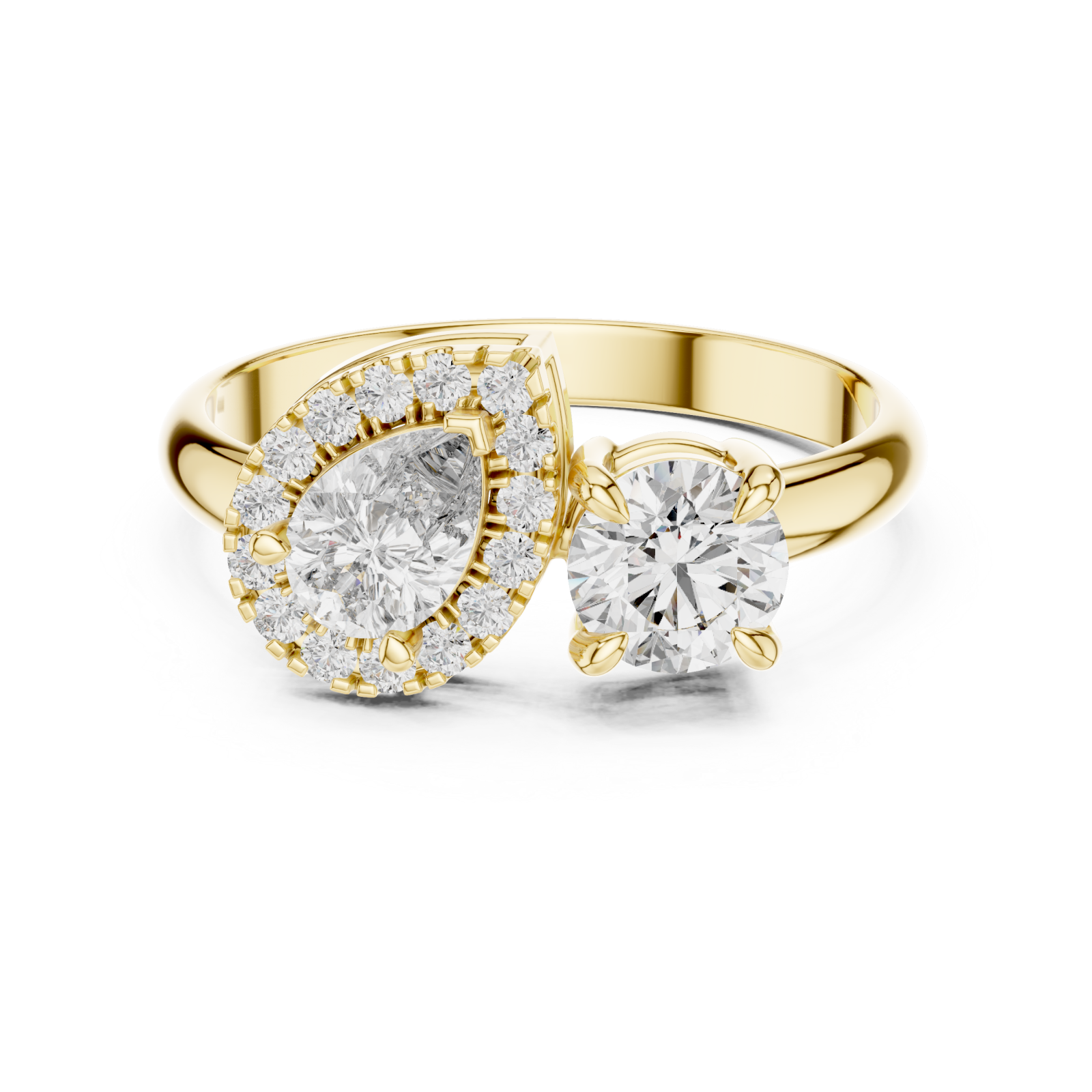  Gold Radiant Flow Twin Setting Statement Ring Front View