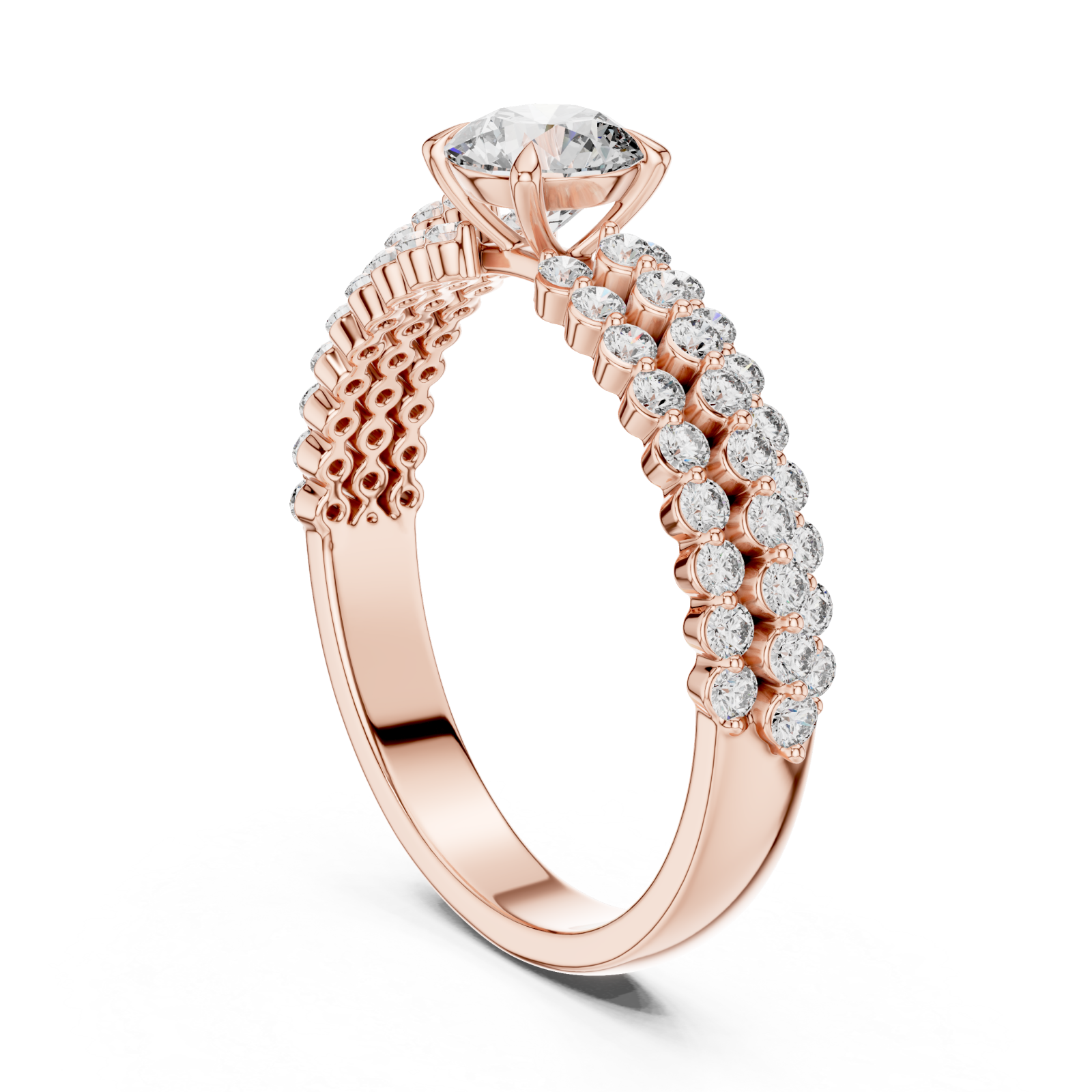  Rose Gold Graceful Pathway PavÃ© Band Ring Left View
