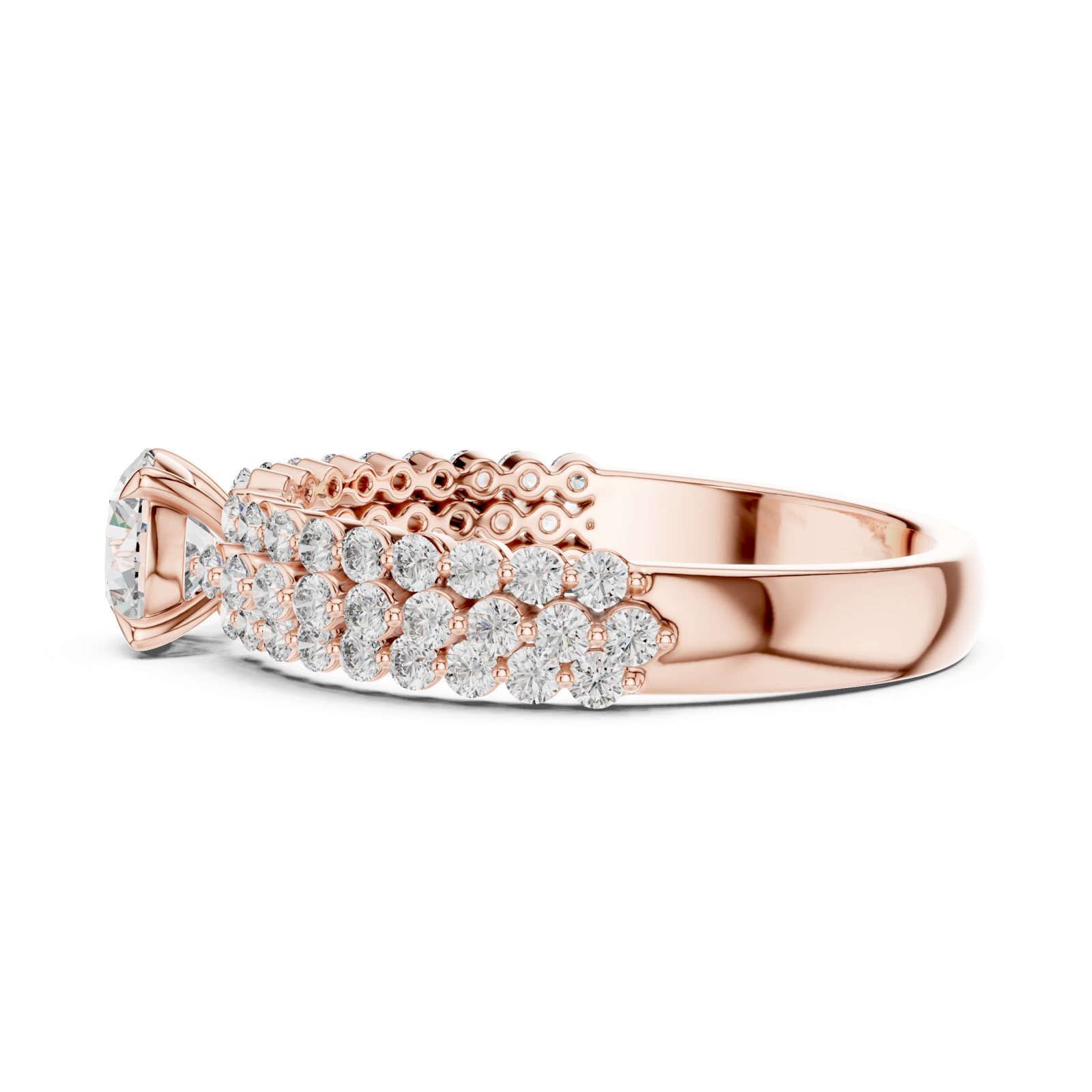  Rose Gold Graceful Pathway PavÃ© Band Ring Side View