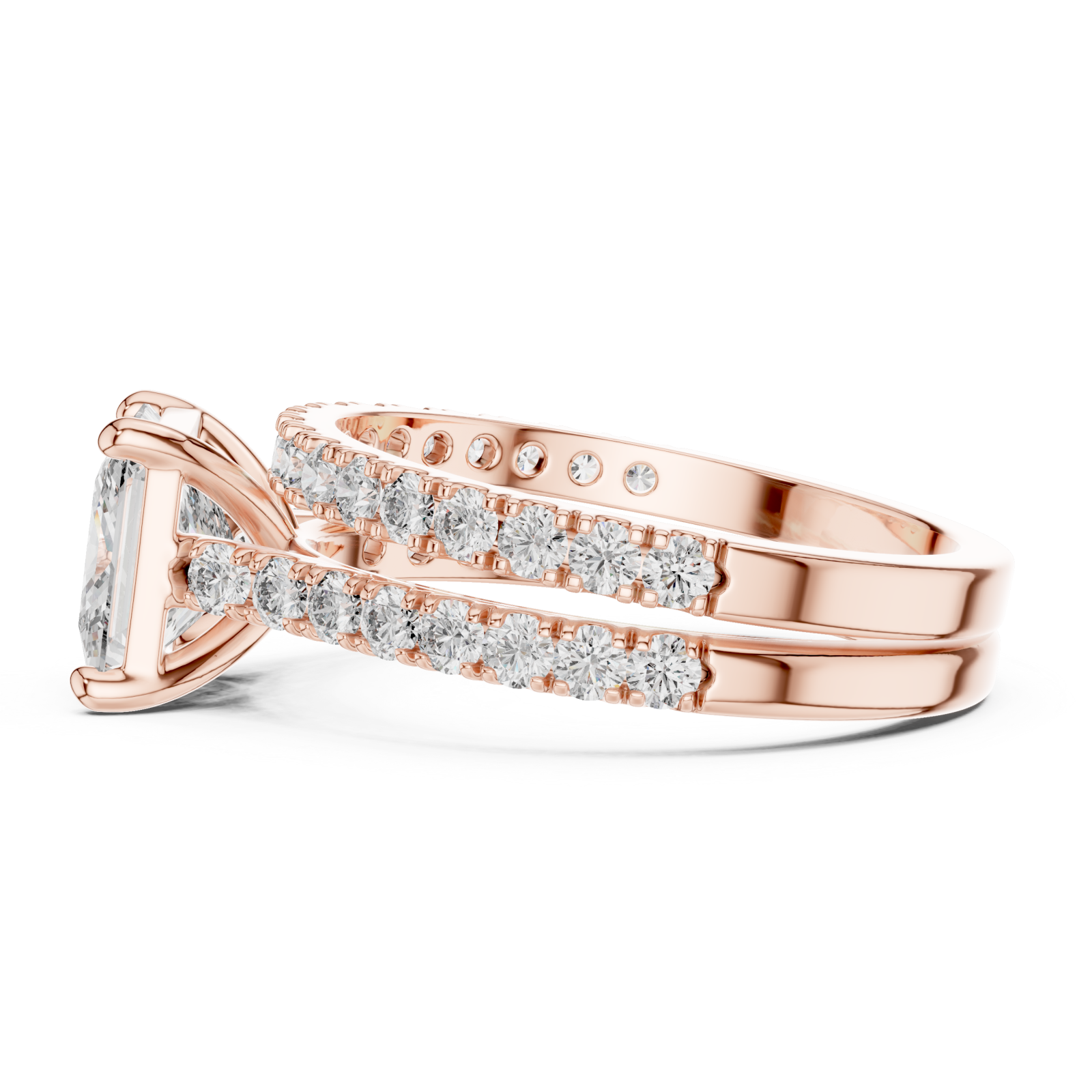  Rose Gold Velvet Serenity Three Row Eternity Ring Side View