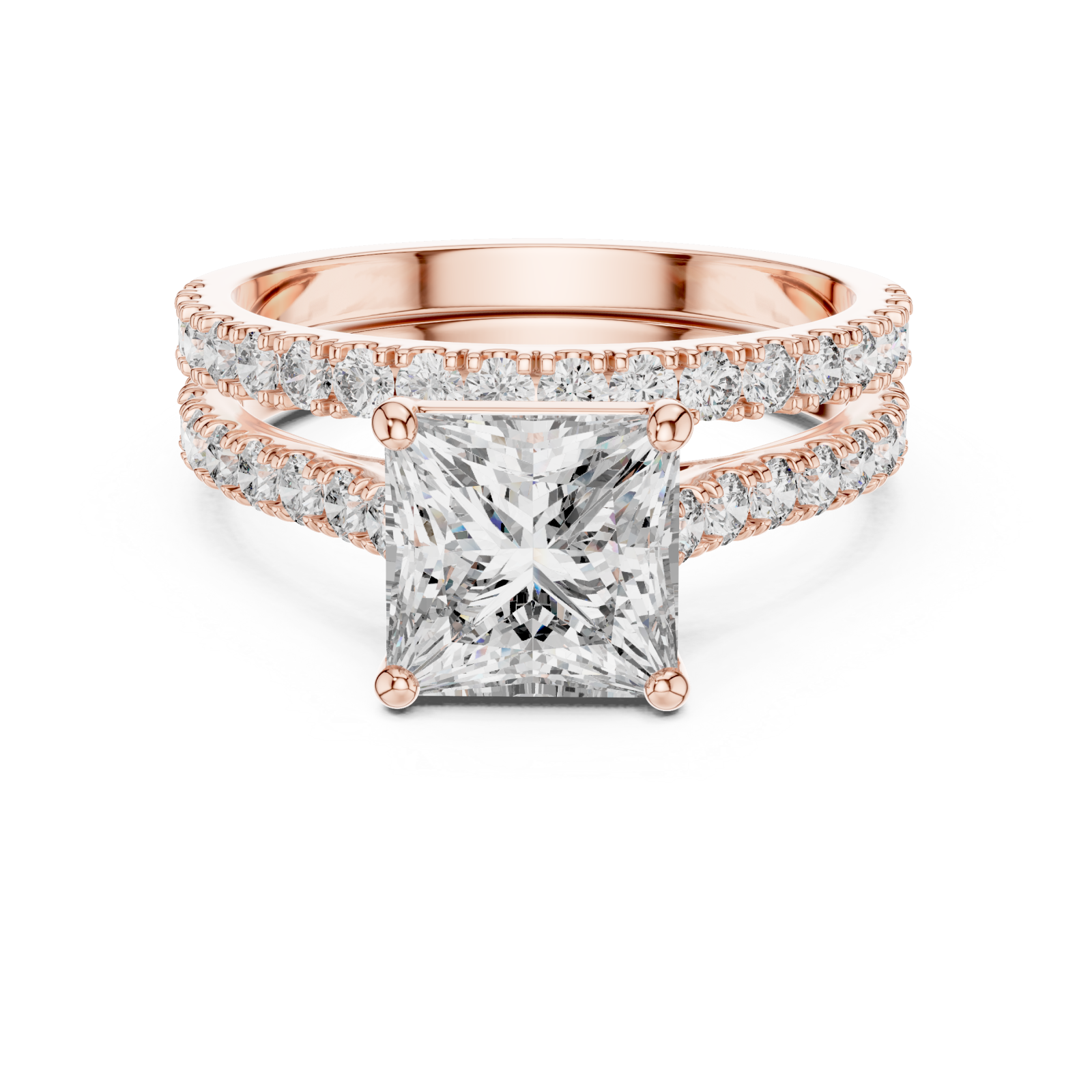  Rose Gold Velvet Serenity Three Row Eternity Ring Front View