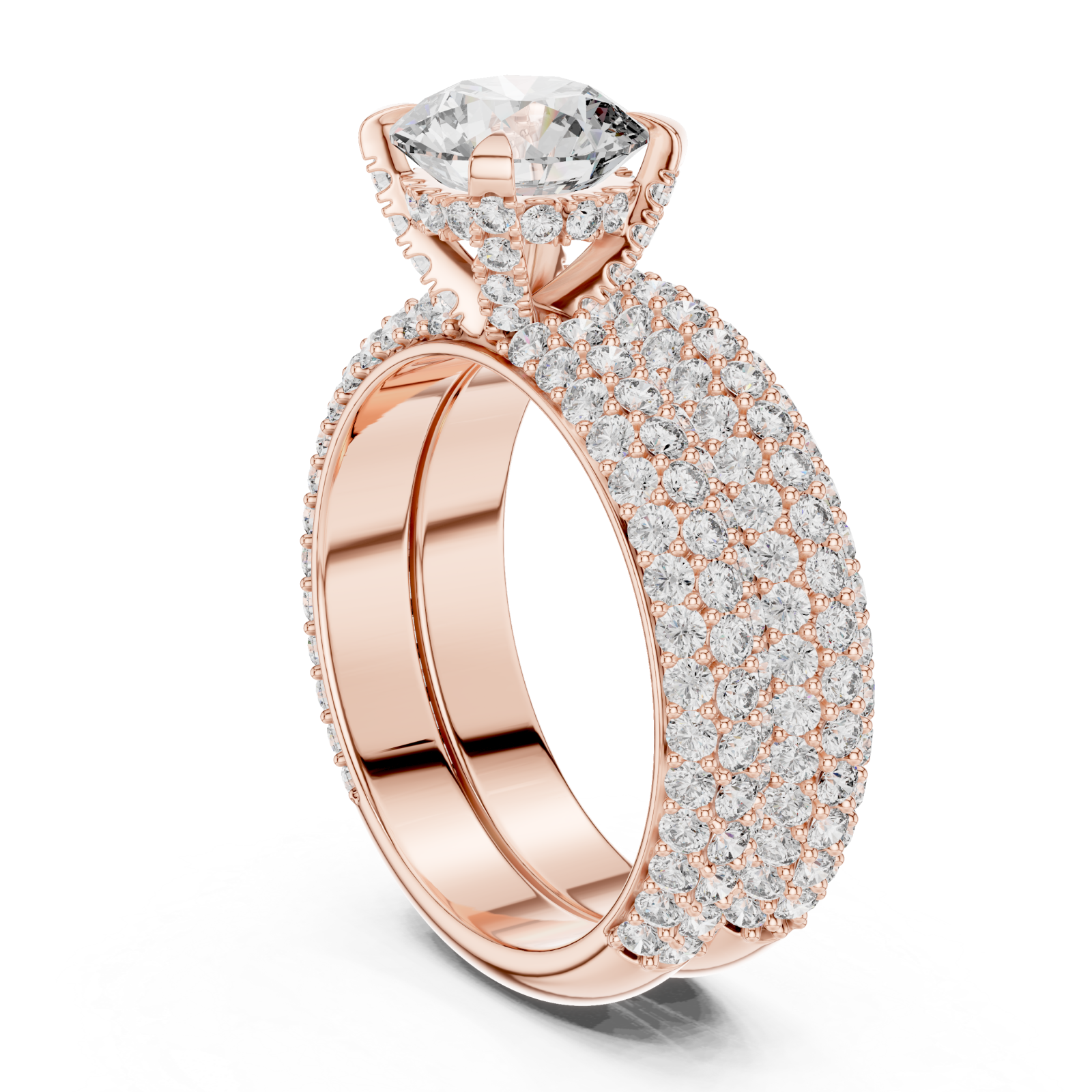  Rose Gold Radiant Embrace Pave Statement Engagement Ring Left View