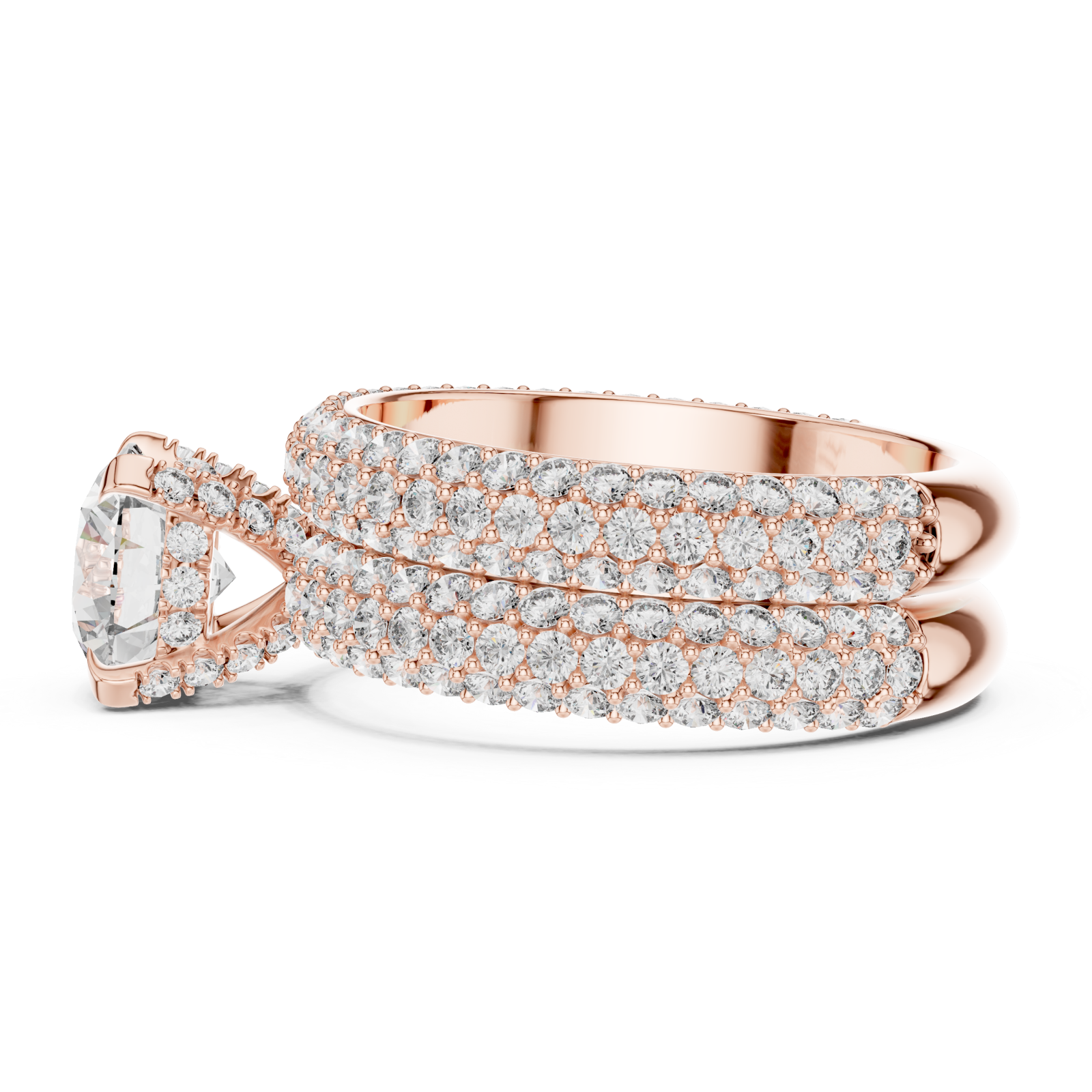  Rose Gold Radiant Embrace Pave Statement Engagement Ring Side View