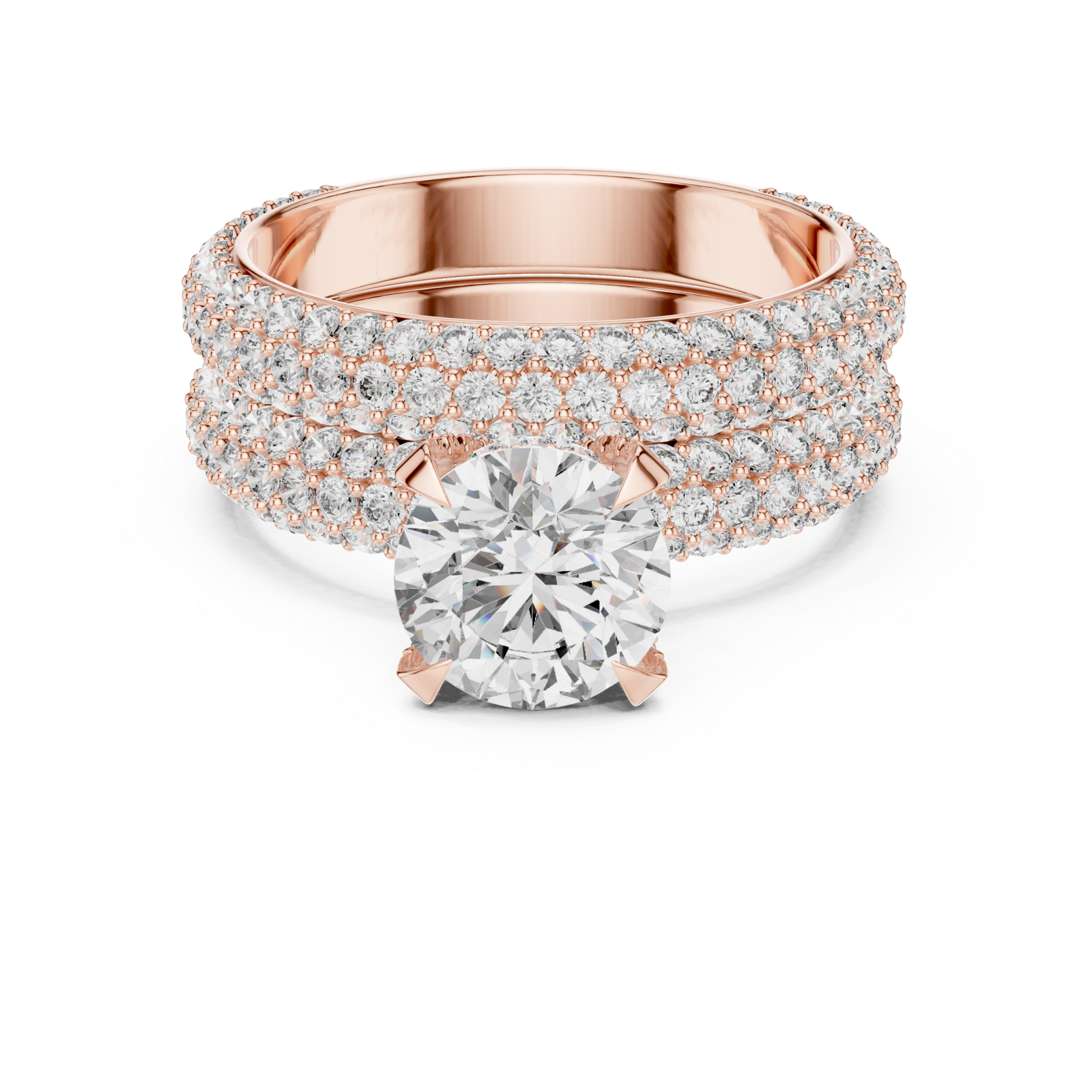  Rose Gold Radiant Embrace Pave Statement Engagement Ring Front View
