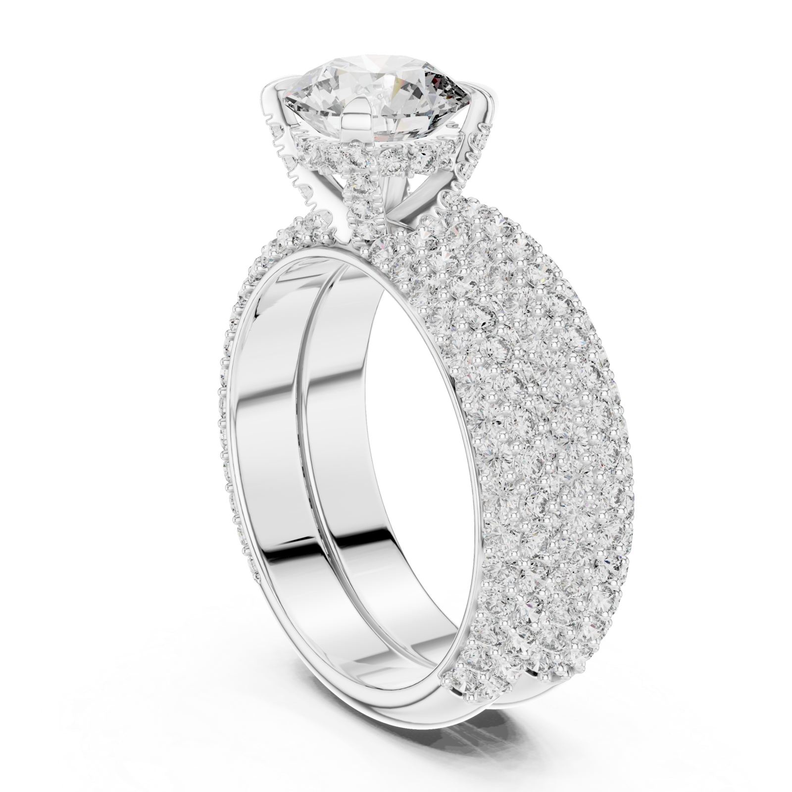  White Gold Radiant Embrace Pave Statement Engagement Ring Left View