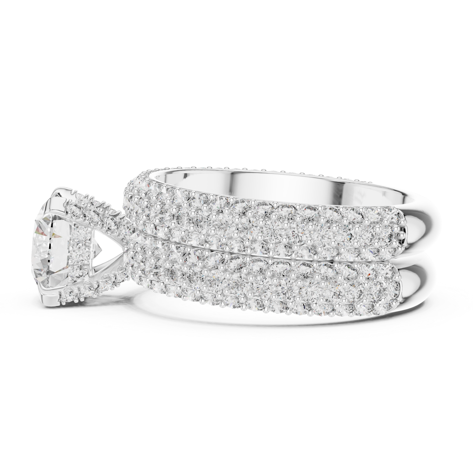  White Gold Radiant Embrace Pave Statement Engagement Ring Side View