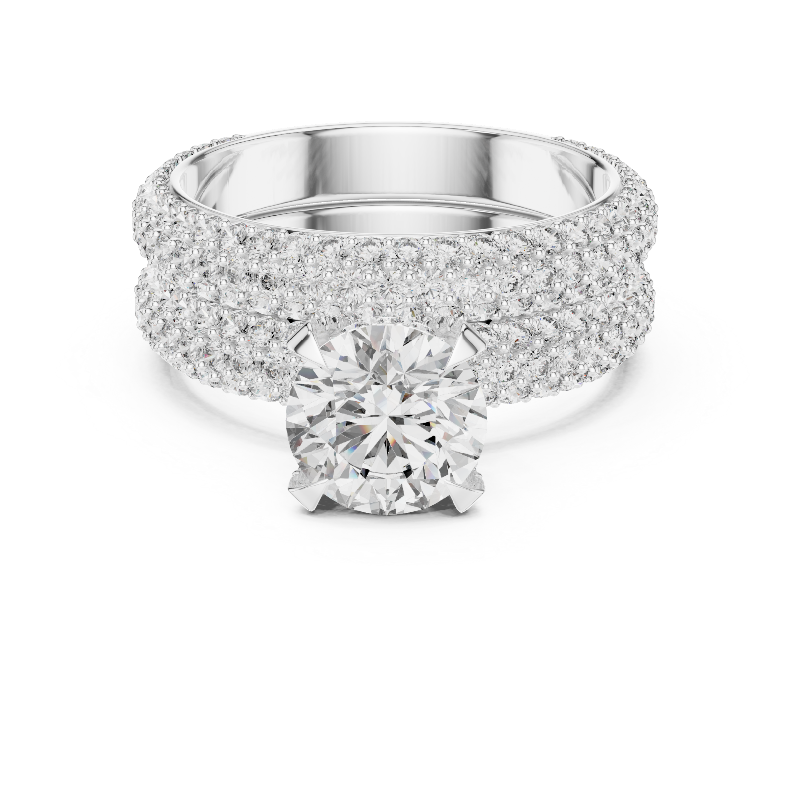  White Gold Radiant Embrace Pave Statement Engagement Ring Front View