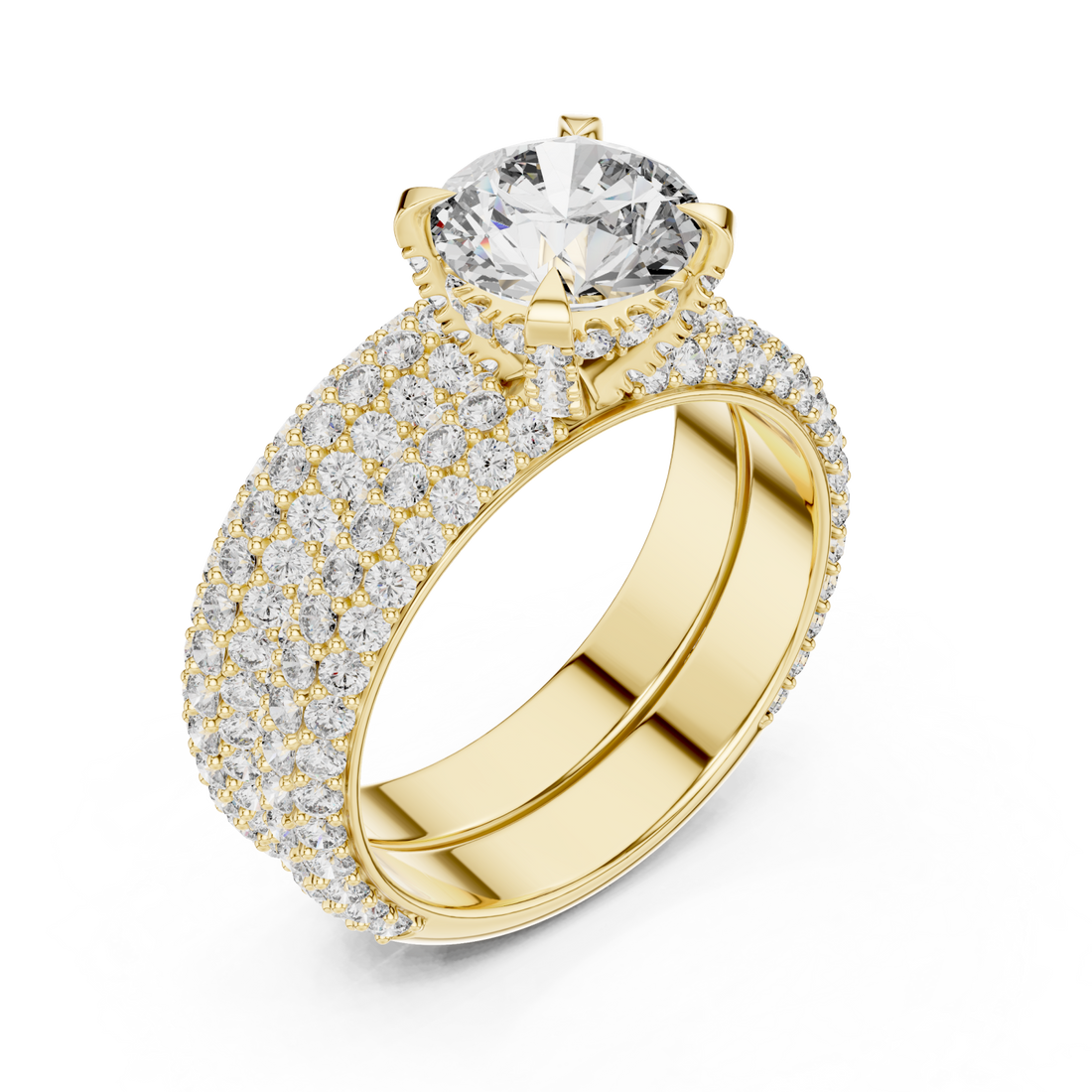 Gold Radiant Embrace Pave Statement Engagement Ring Right View