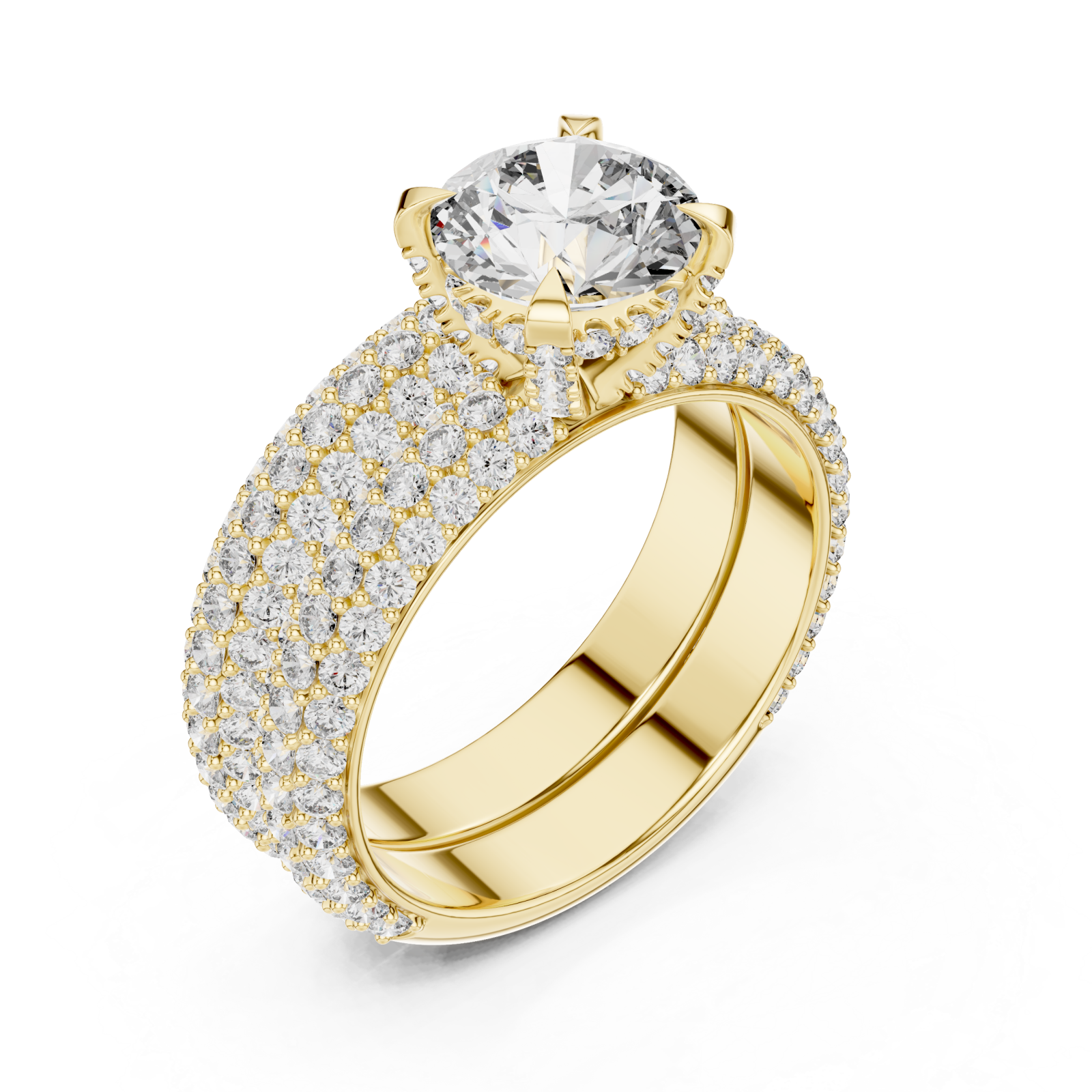 Gold Radiant Embrace Pave Statement Engagement Ring Right View