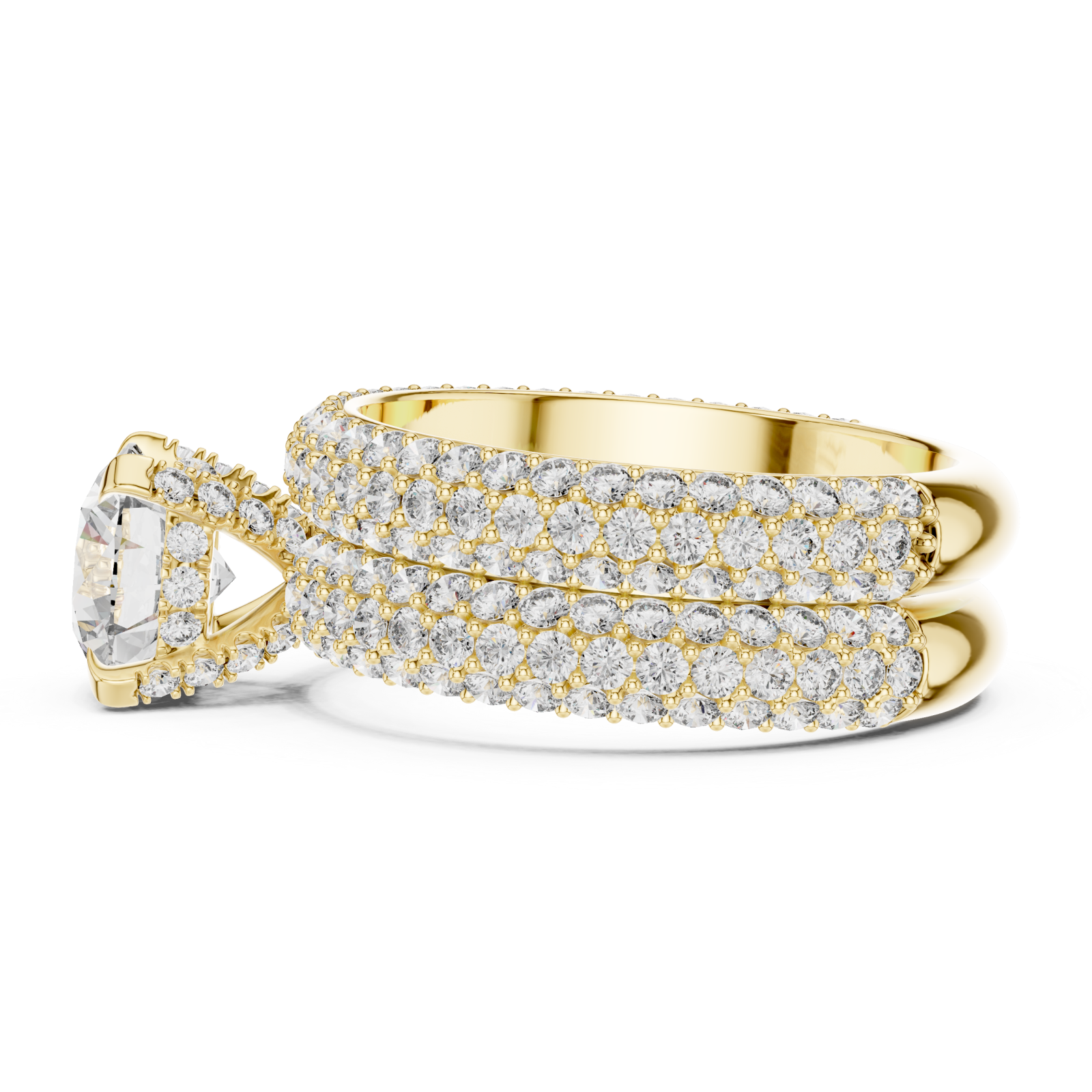  Gold Radiant Embrace Pave Statement Engagement Ring Side View