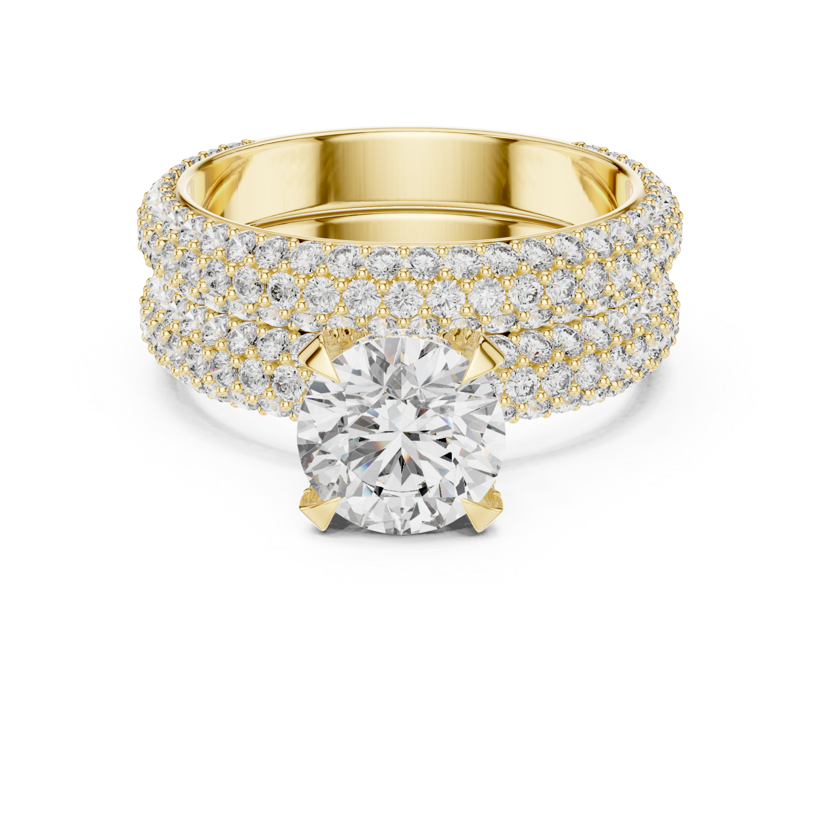  Gold Radiant Embrace Pave Statement Engagement Ring Front View