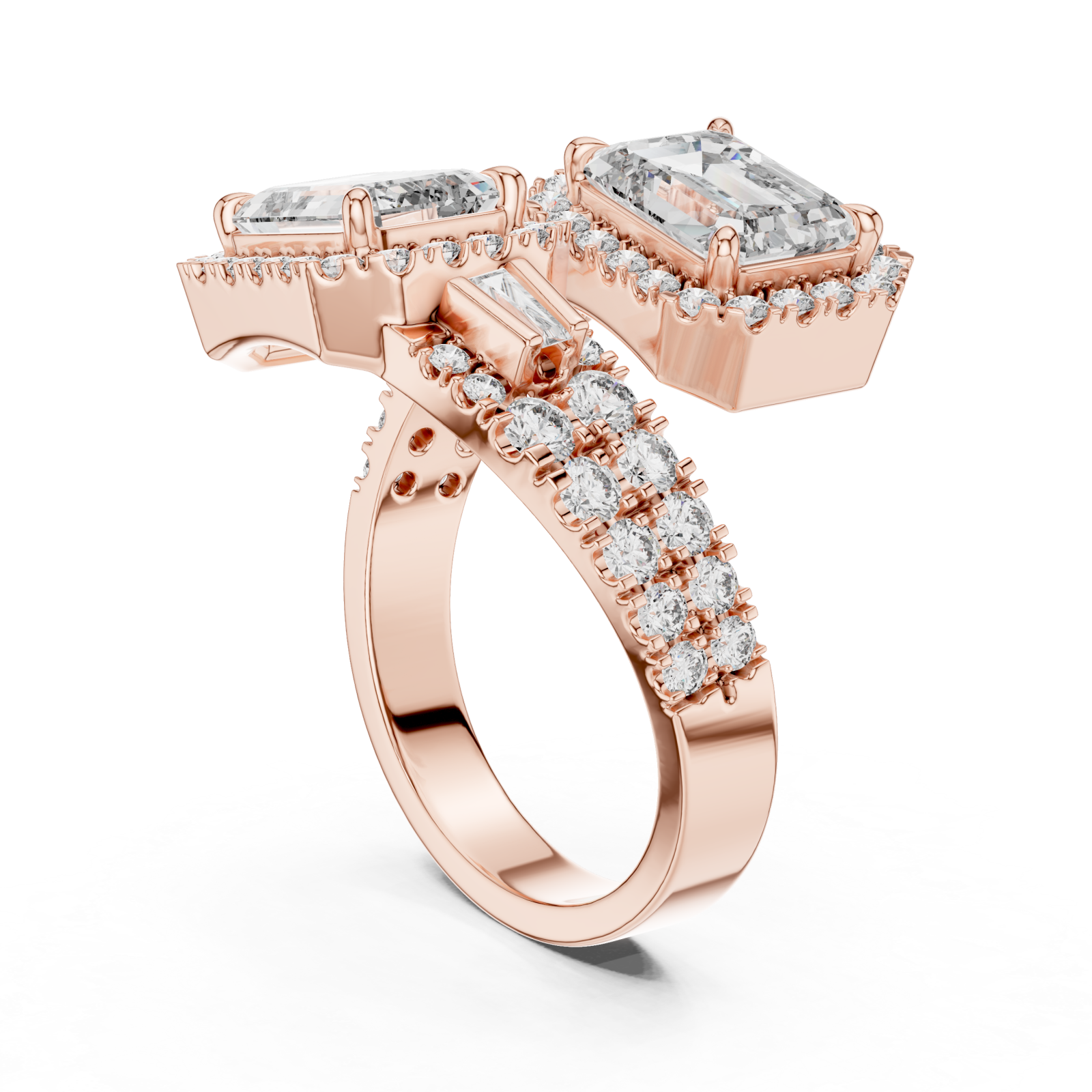  Rose Gold Vivid Twin Pavilion Architectural Ring Left View