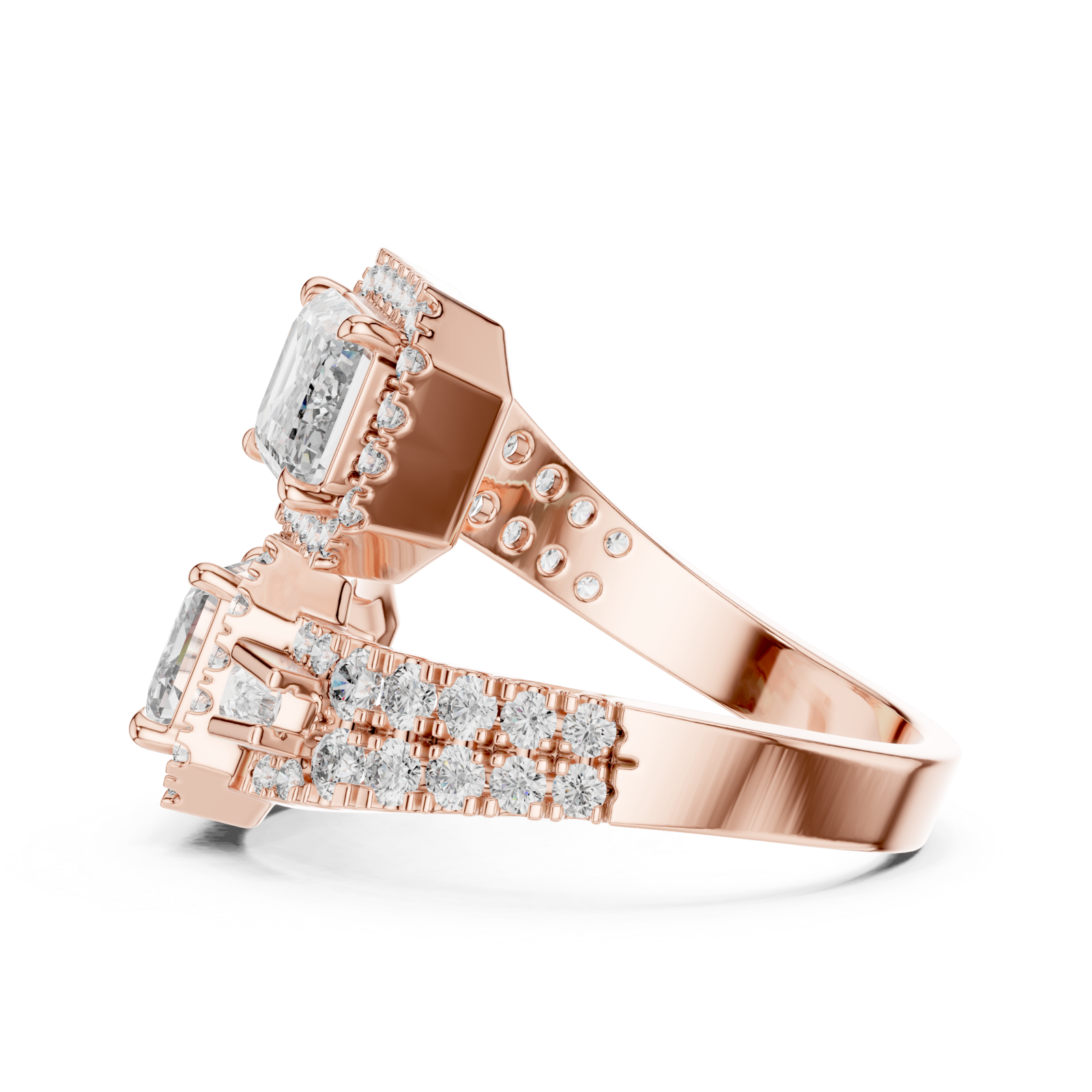  Rose Gold Vivid Twin Pavilion Architectural Ring Side View