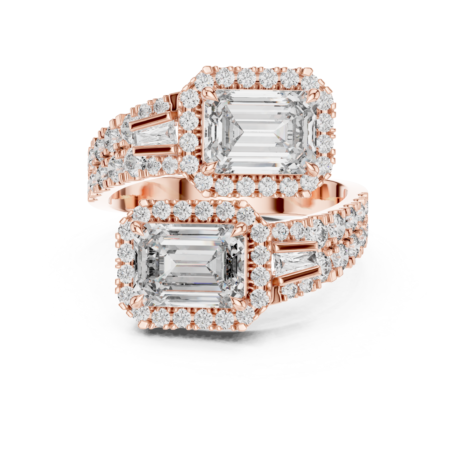  Rose Gold Vivid Twin Pavilion Architectural Ring Front View