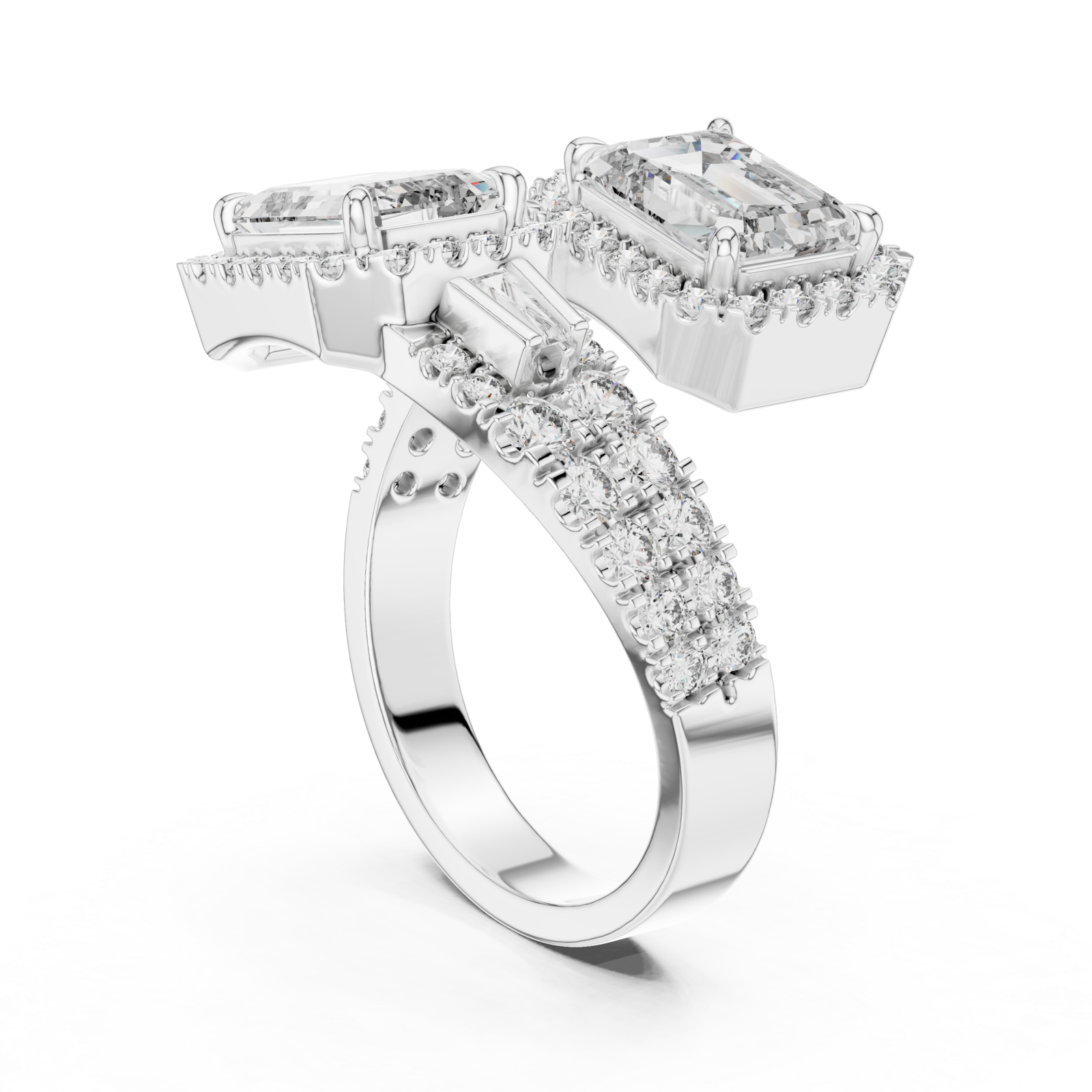  White Gold Vivid Twin Pavilion Architectural Ring Left View