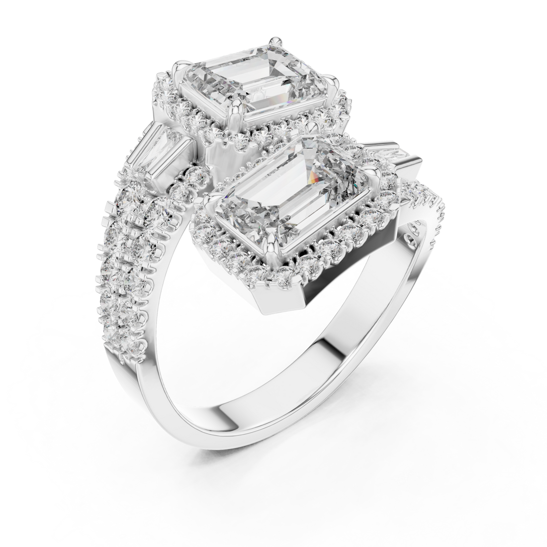  White Gold Vivid Twin Pavilion Architectural Ring Right View