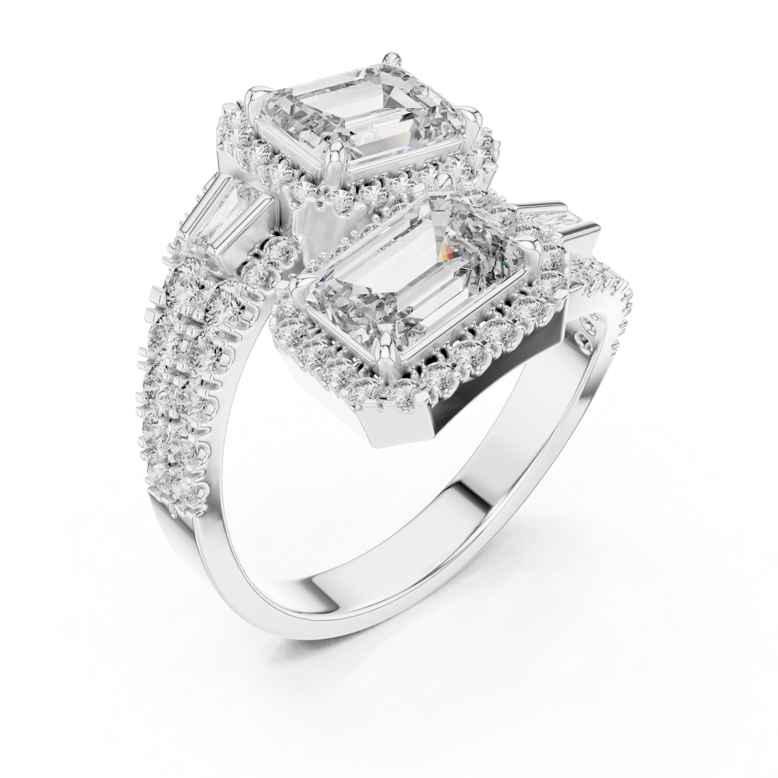  White Gold Vivid Twin Pavilion Architectural Ring Right View