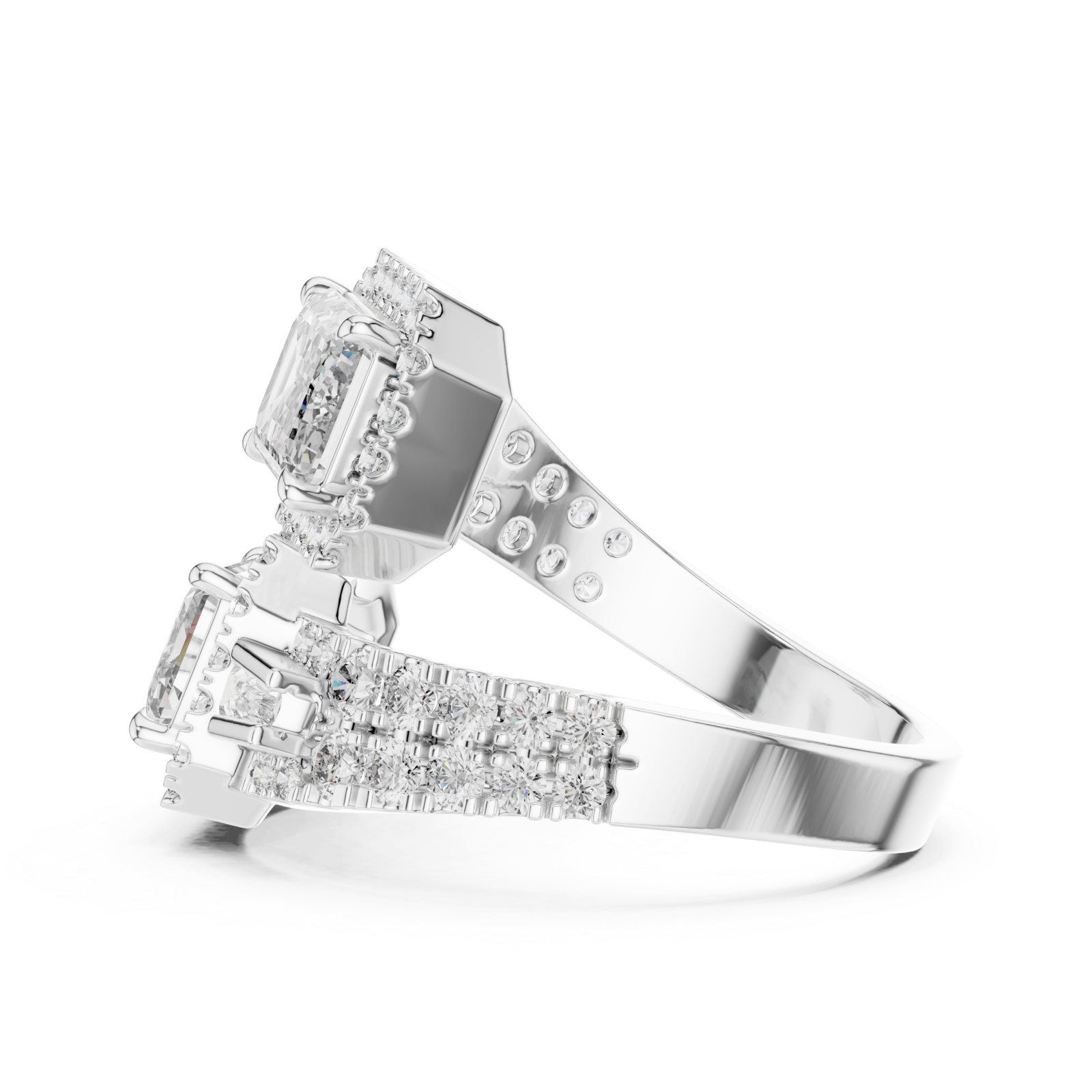  White Gold Vivid Twin Pavilion Architectural Ring Side View