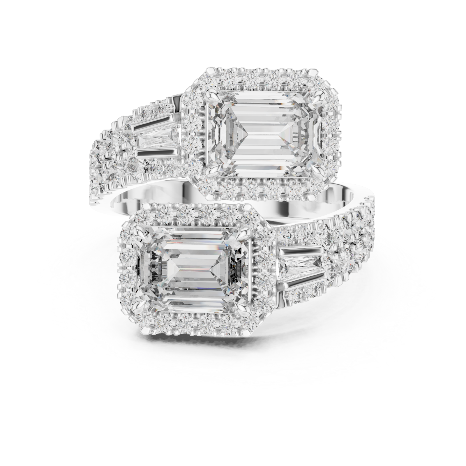  White Gold Vivid Twin Pavilion Architectural Ring Front View