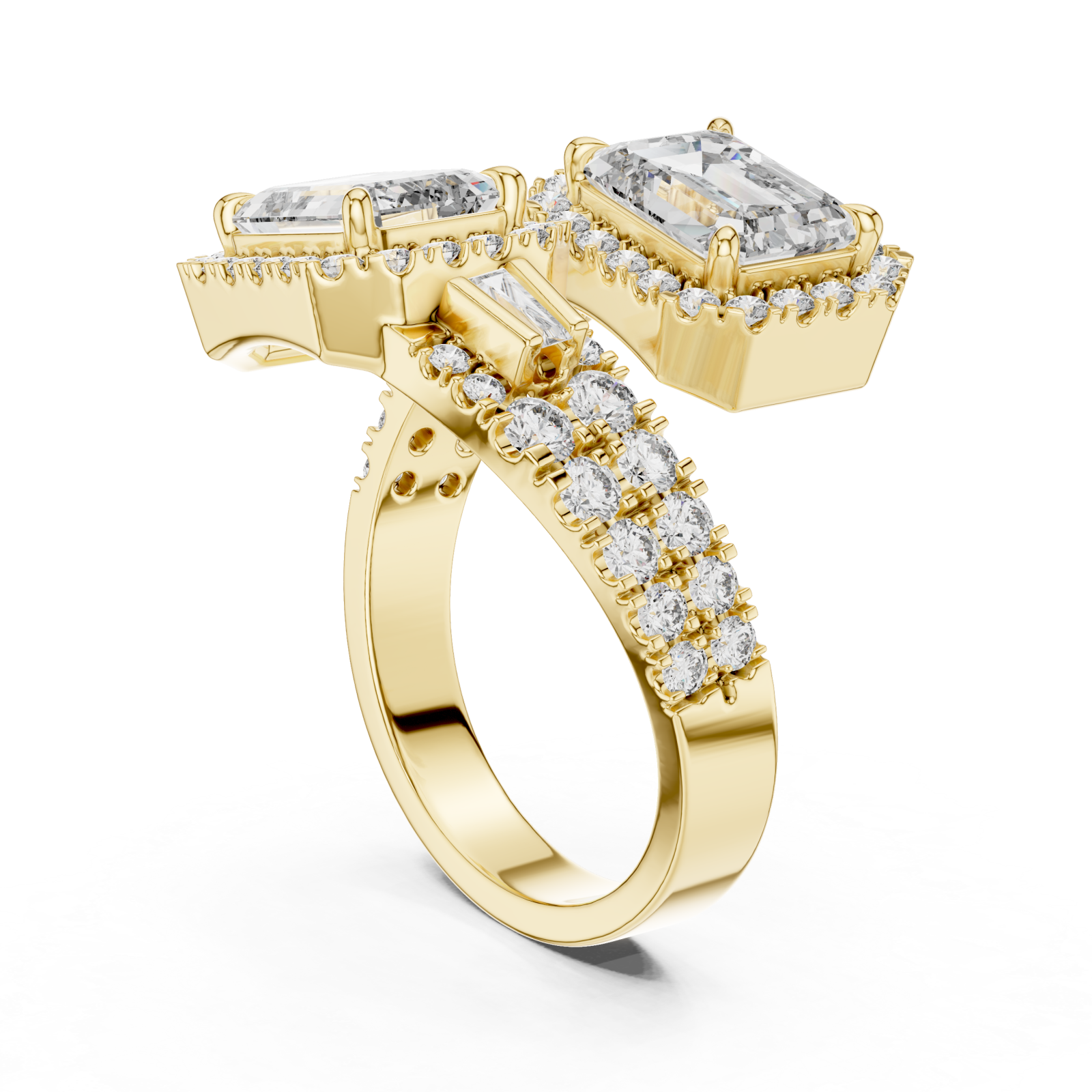  Gold Vivid Twin Pavilion Architectural Ring Left View