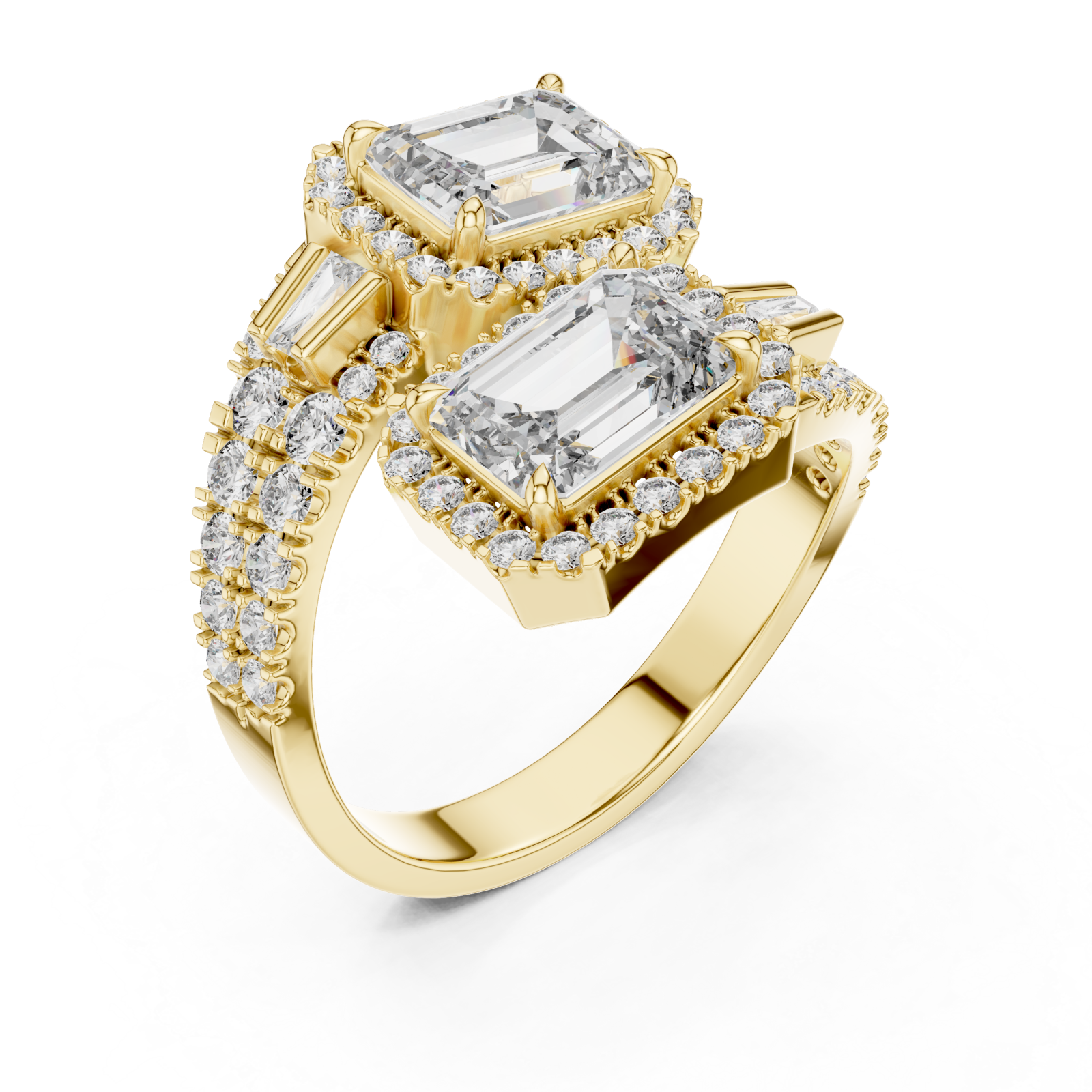 Gold Vivid Twin Pavilion Architectural Ring Right View