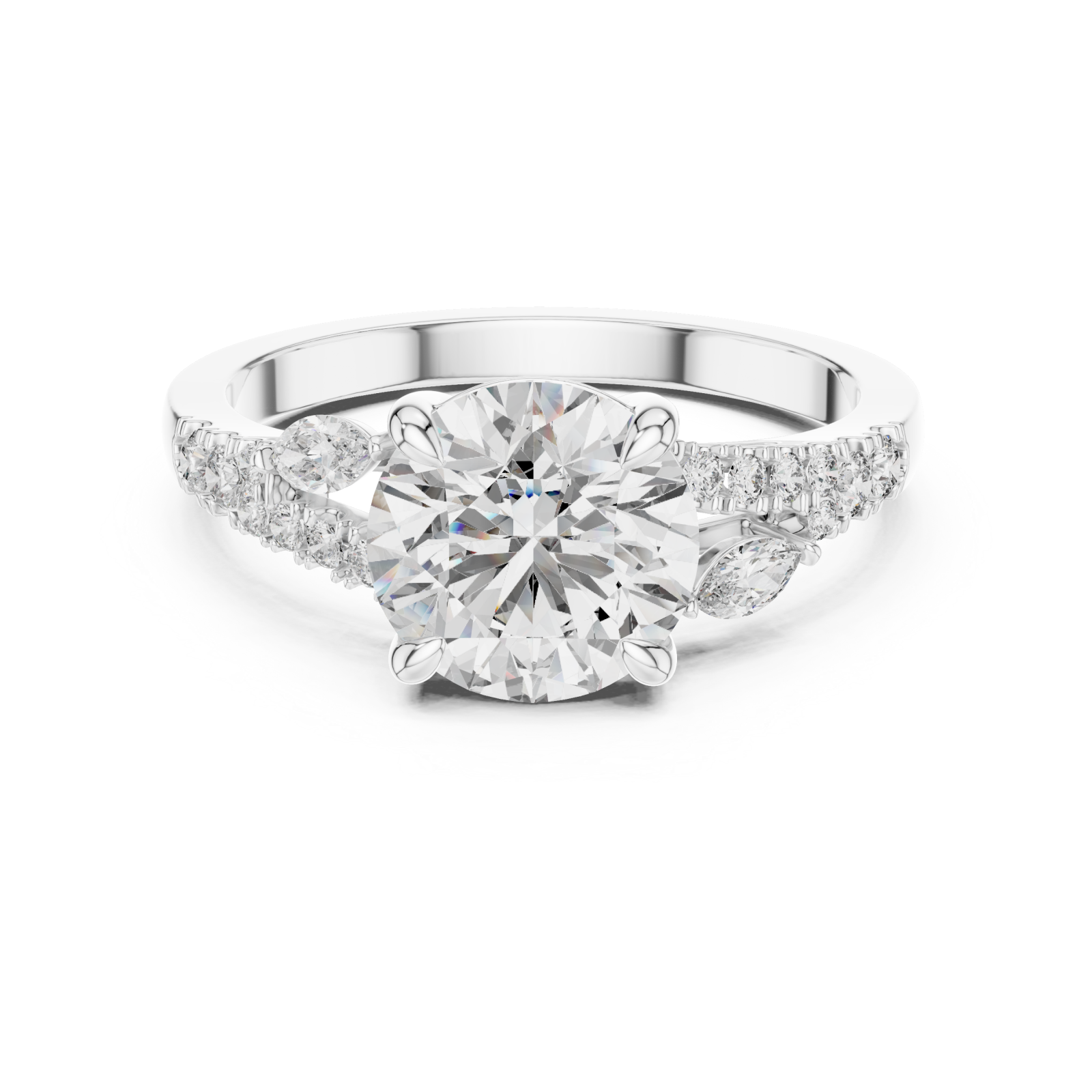  White Gold Twilight Blossom Accent Ring Front View