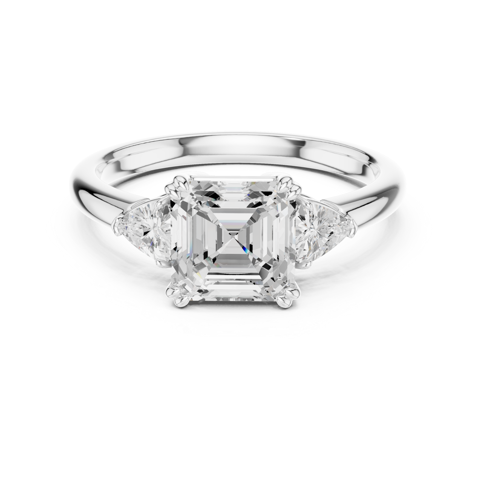  White Gold Luminous Whisper Three-Stone Ring Front View