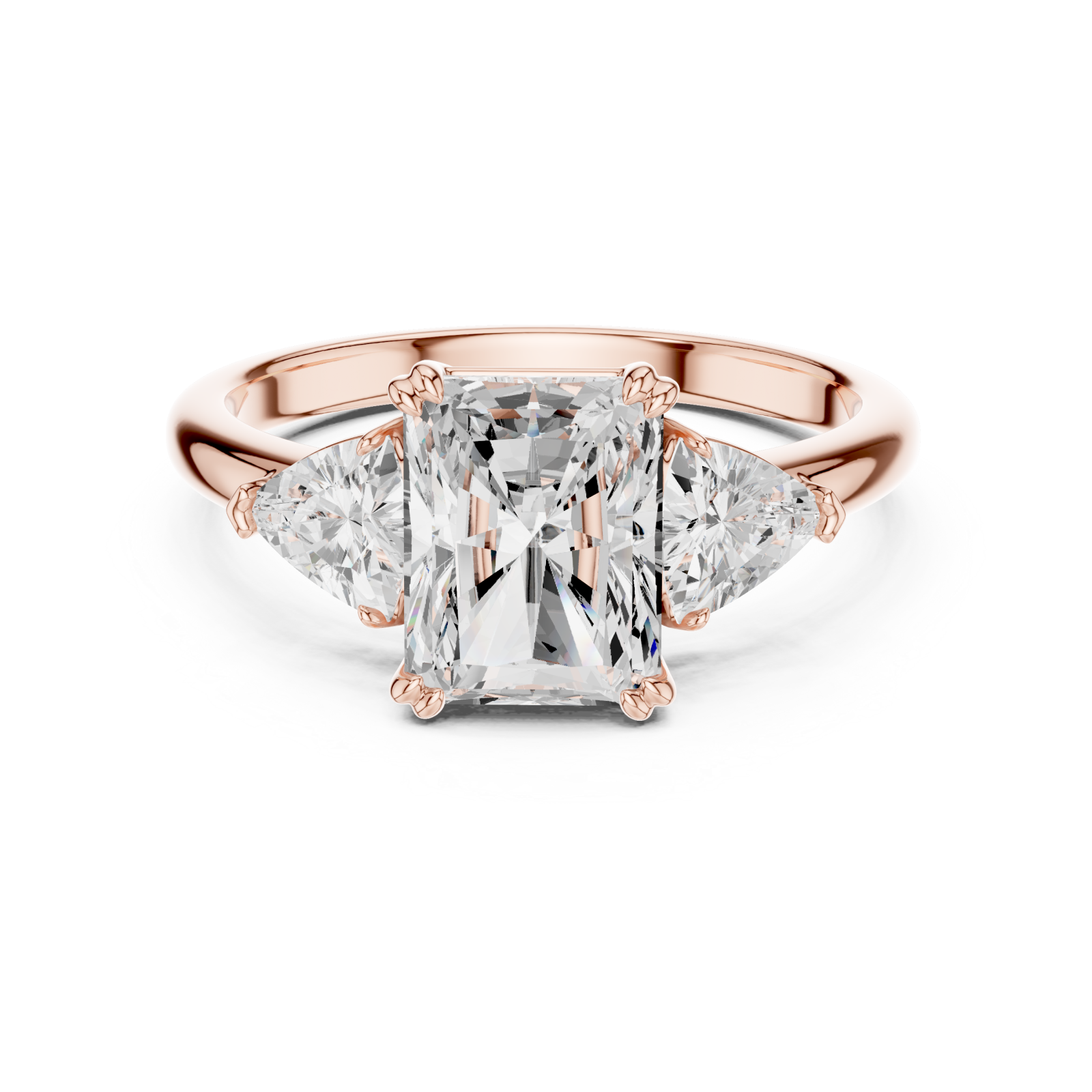  Rose Gold Luminous Majesty Three Stone Ring Front View