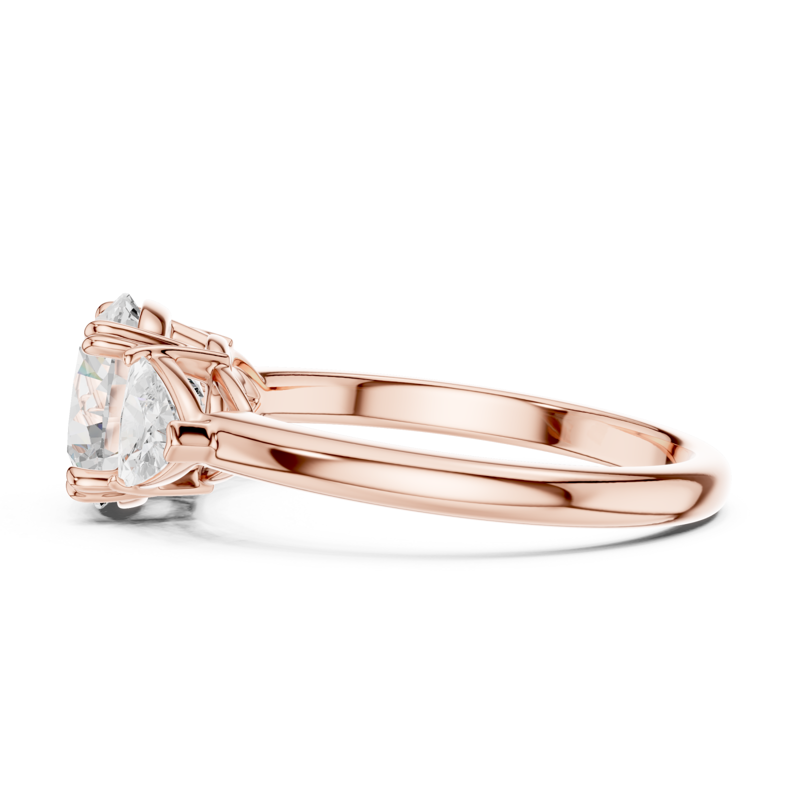  Rose Gold Radiance Three-Stone Classic Ring Side View