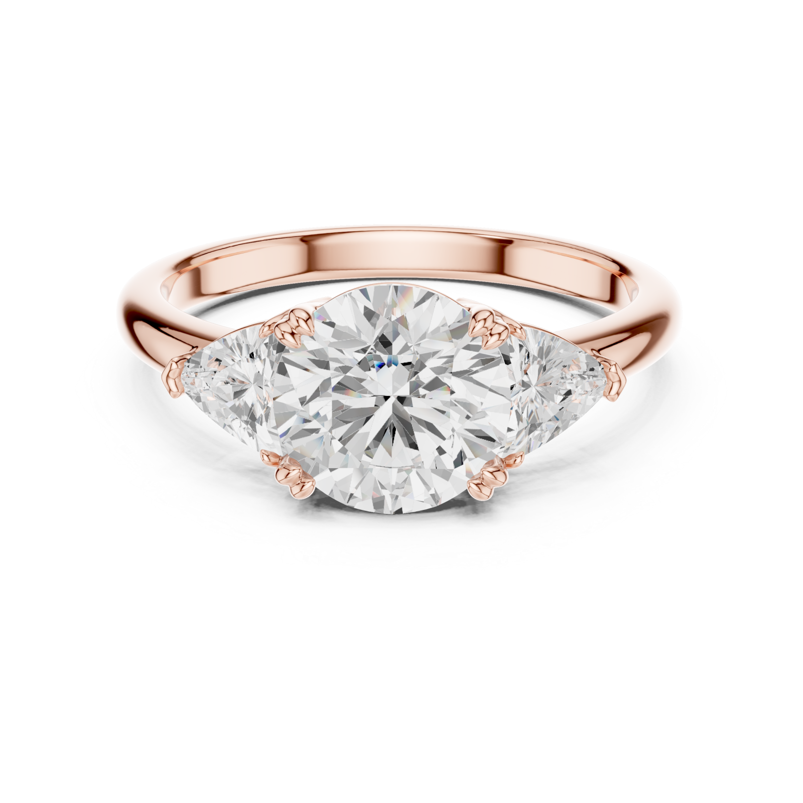  Rose Gold Radiance Three-Stone Classic Ring Front View