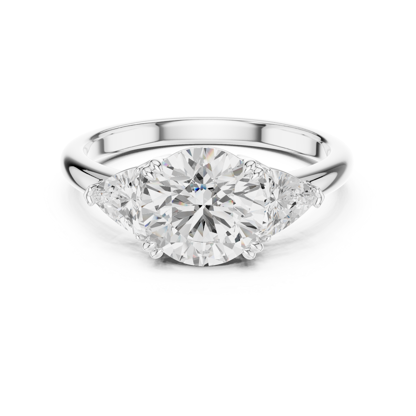  White Gold Radiance Three-Stone Classic Ring Front View