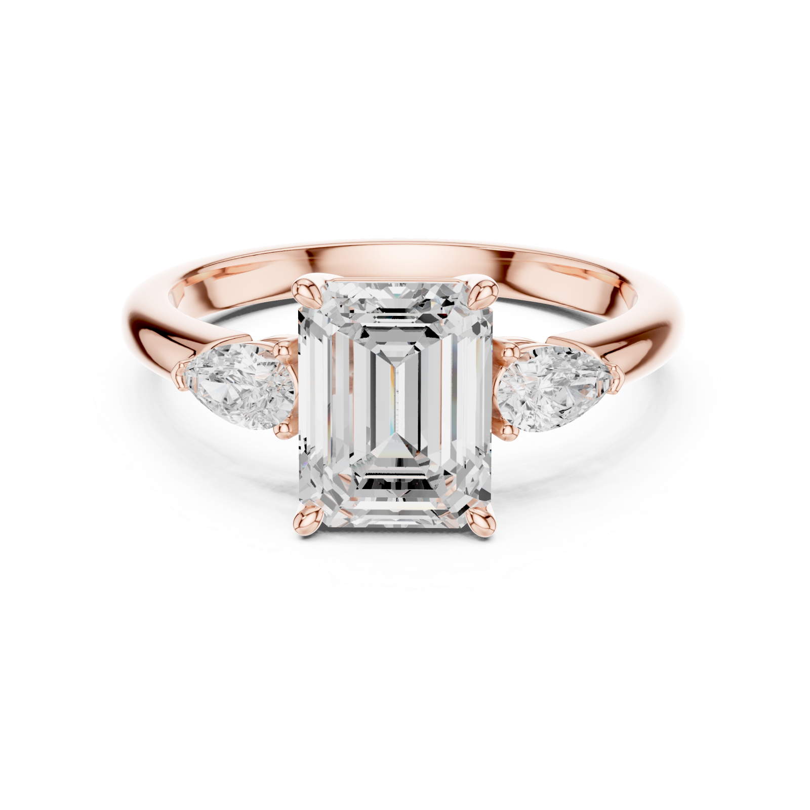  Rose Gold Eternal Promise Emerald Cut Ring Front View