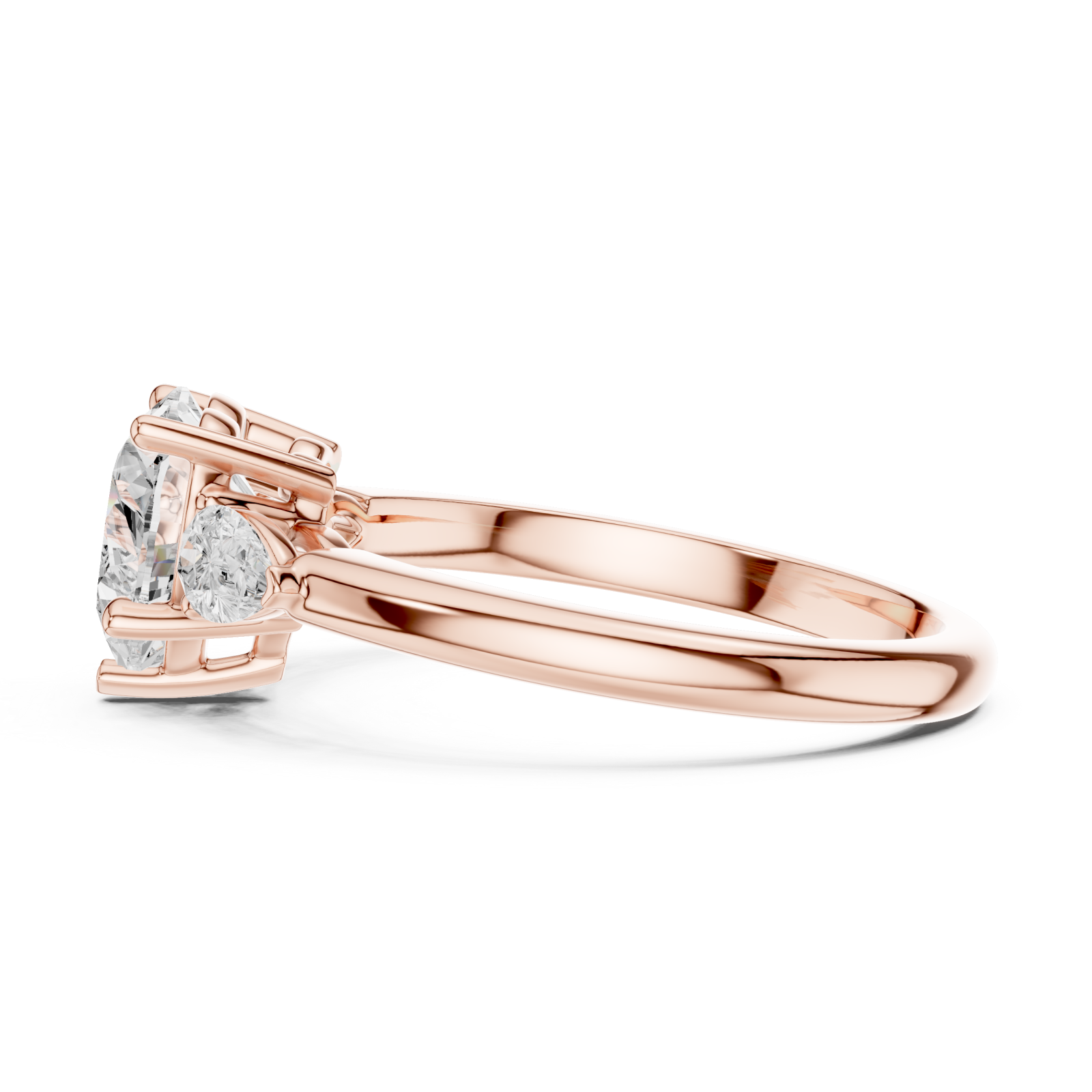  Rose Gold Bliss Enchant Three Stone Ring Side View