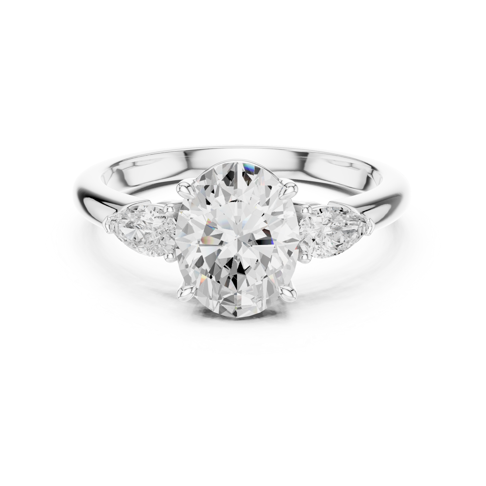  White Gold Oval Muse Statement Ring Front View