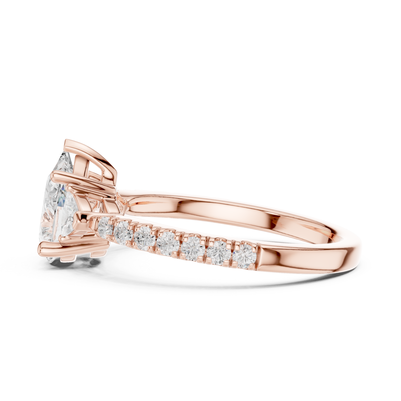  Rose Gold Radiant Pear Duet Ring Side View