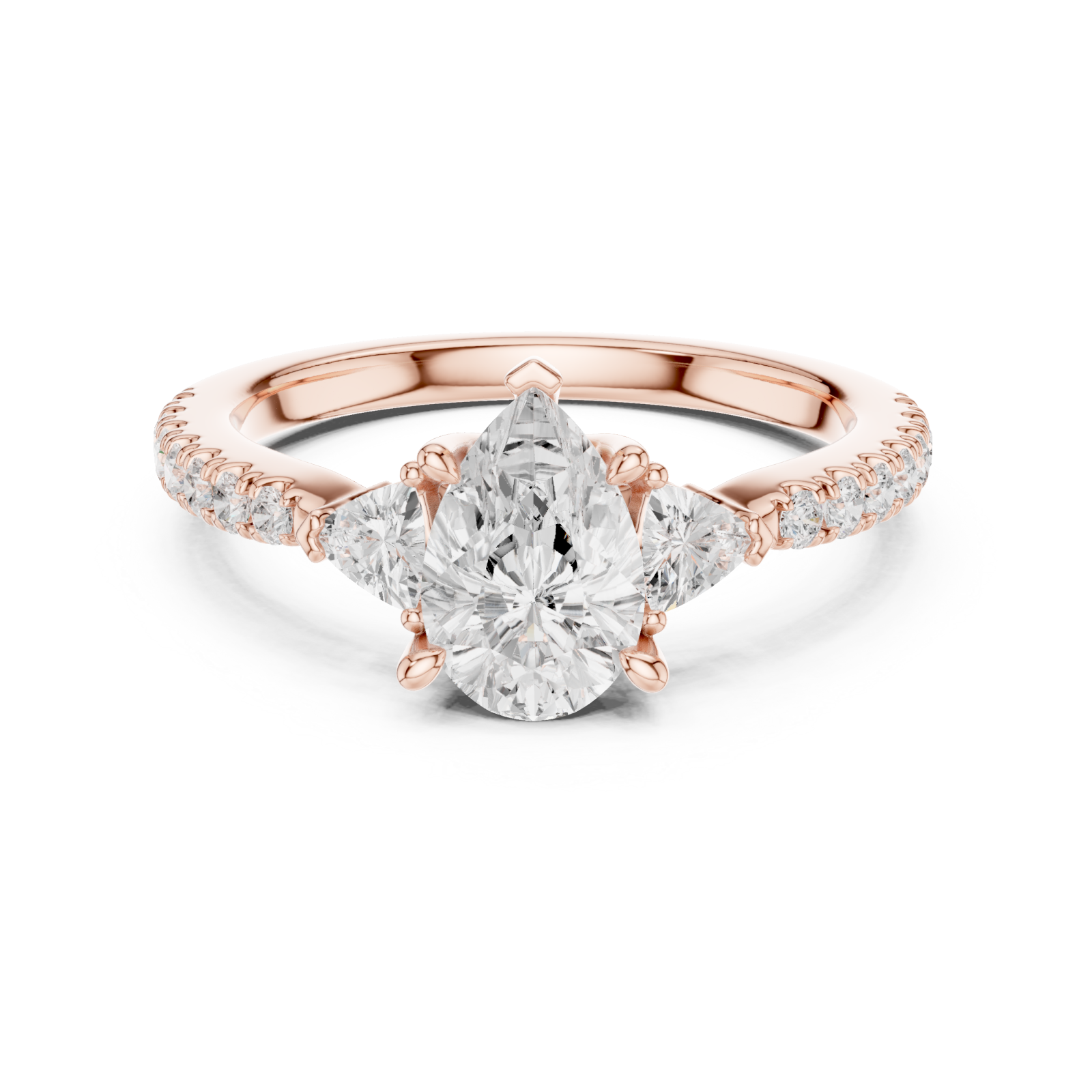  Rose Gold Radiant Pear Duet Ring Front View