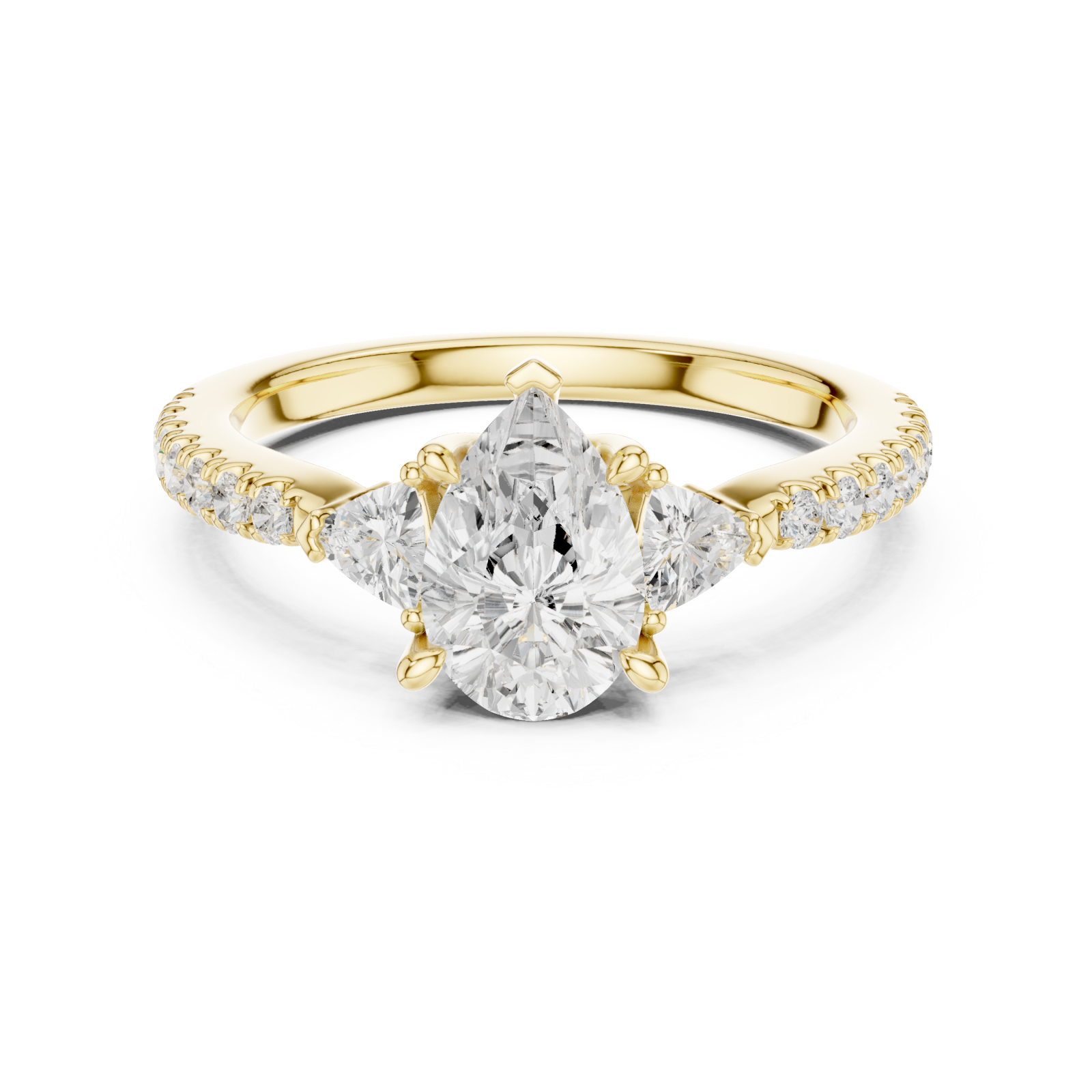  Gold Radiant Pear Duet Ring Front View
