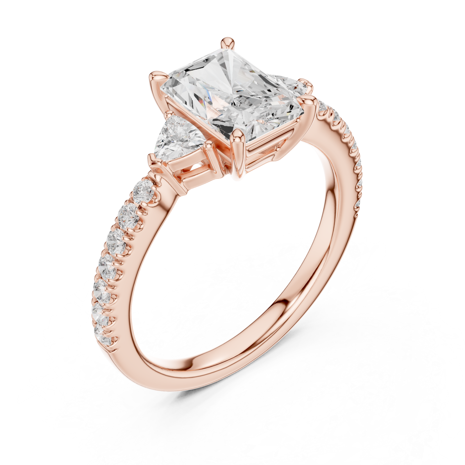  Rose Gold Lustrous Three Stone Promise Band Right View