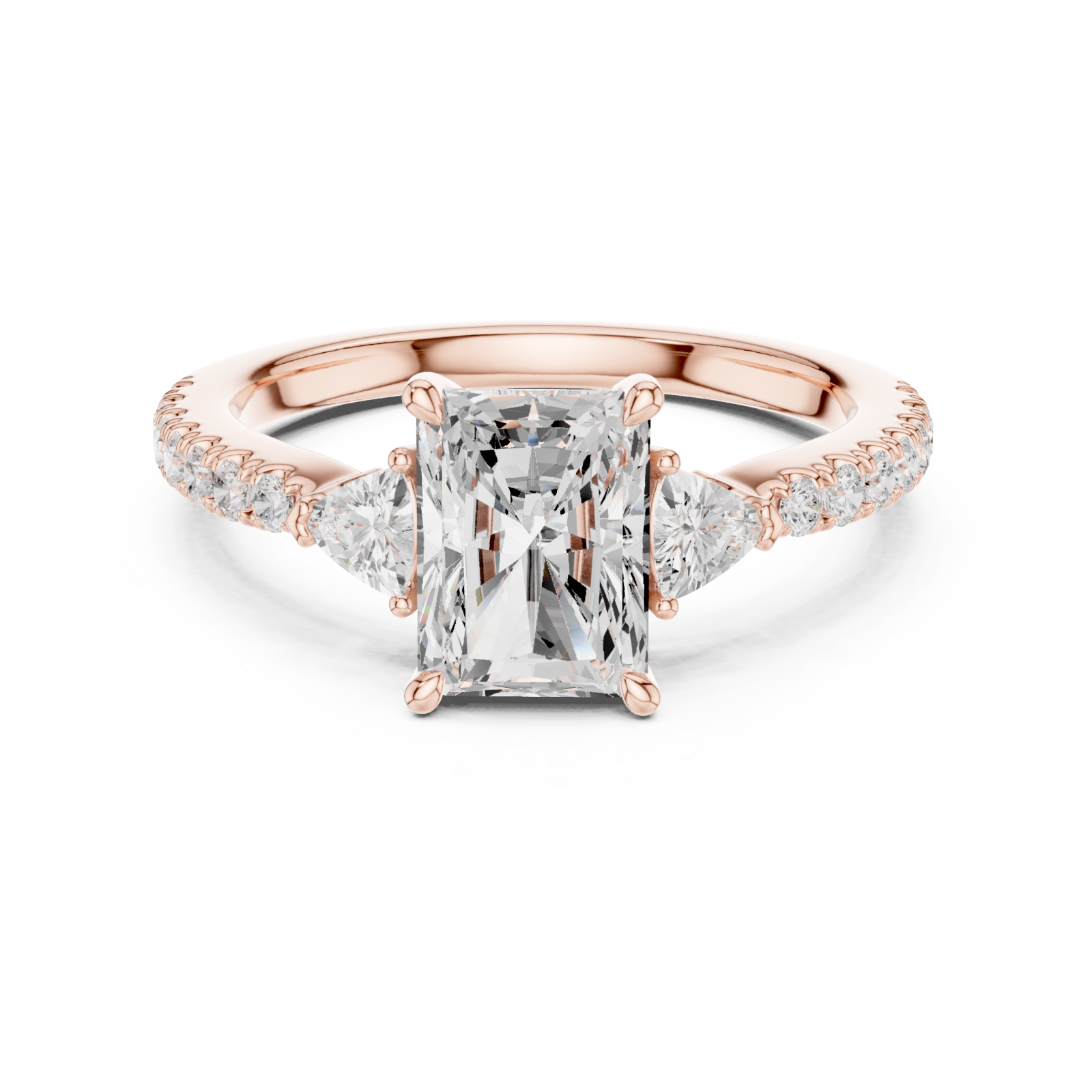  Rose Gold Lustrous Three Stone Promise Band Front View