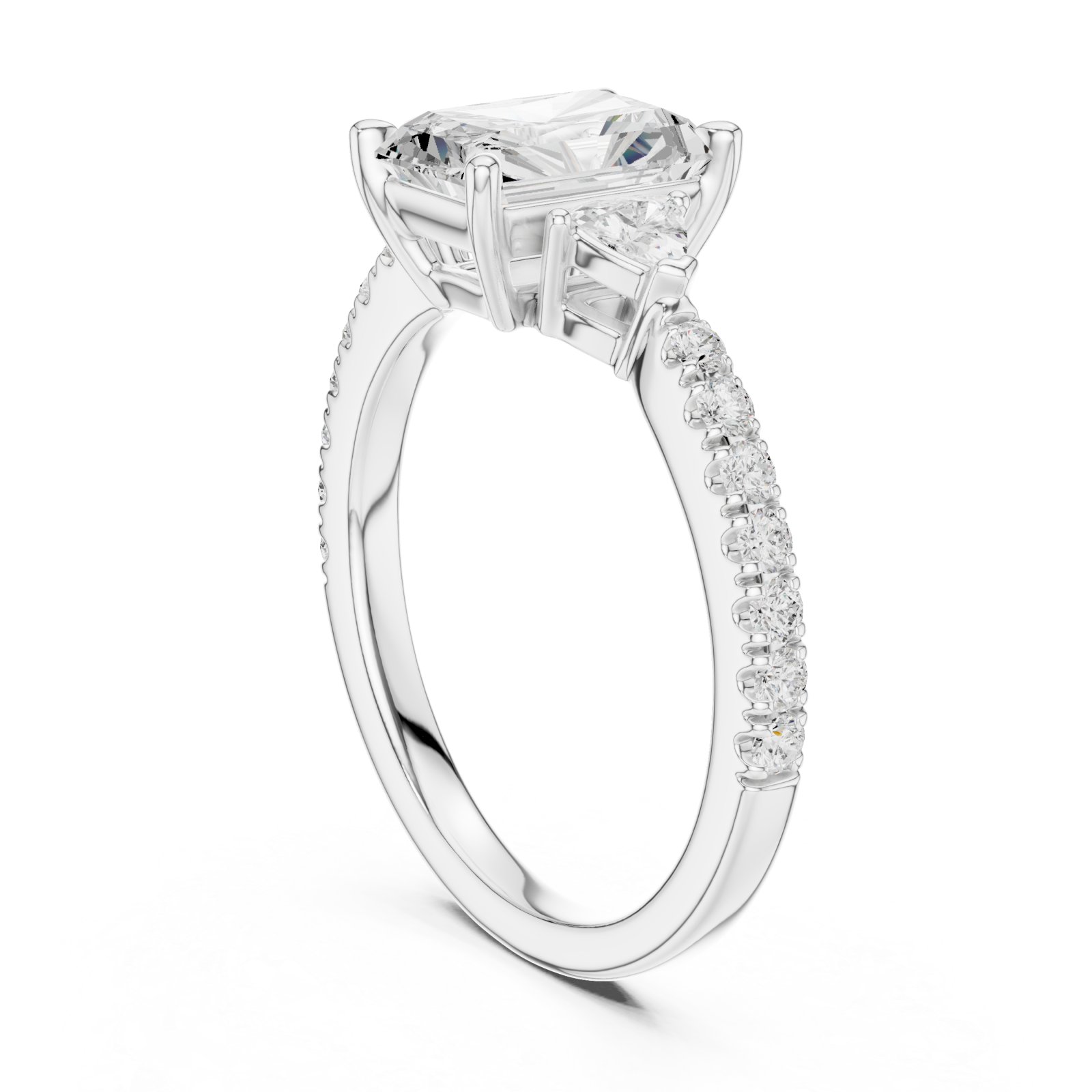  White Gold Lustrous Three Stone Promise Band Left View
