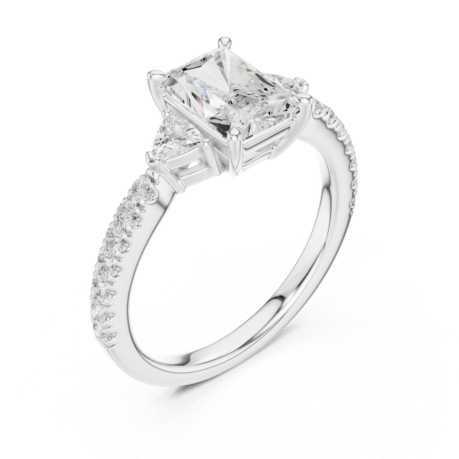 White Gold Lustrous Three Stone Promise Band Right View
