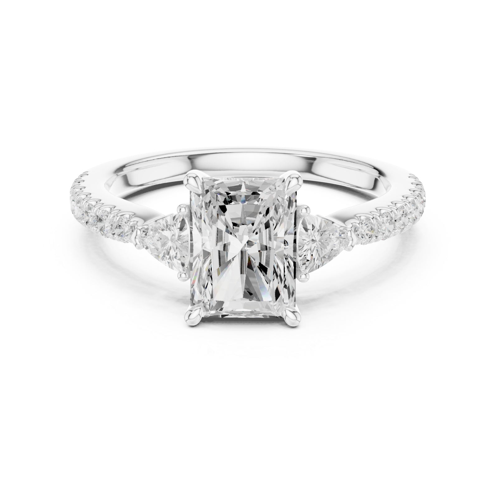  White Gold Lustrous Three Stone Promise Band Front View