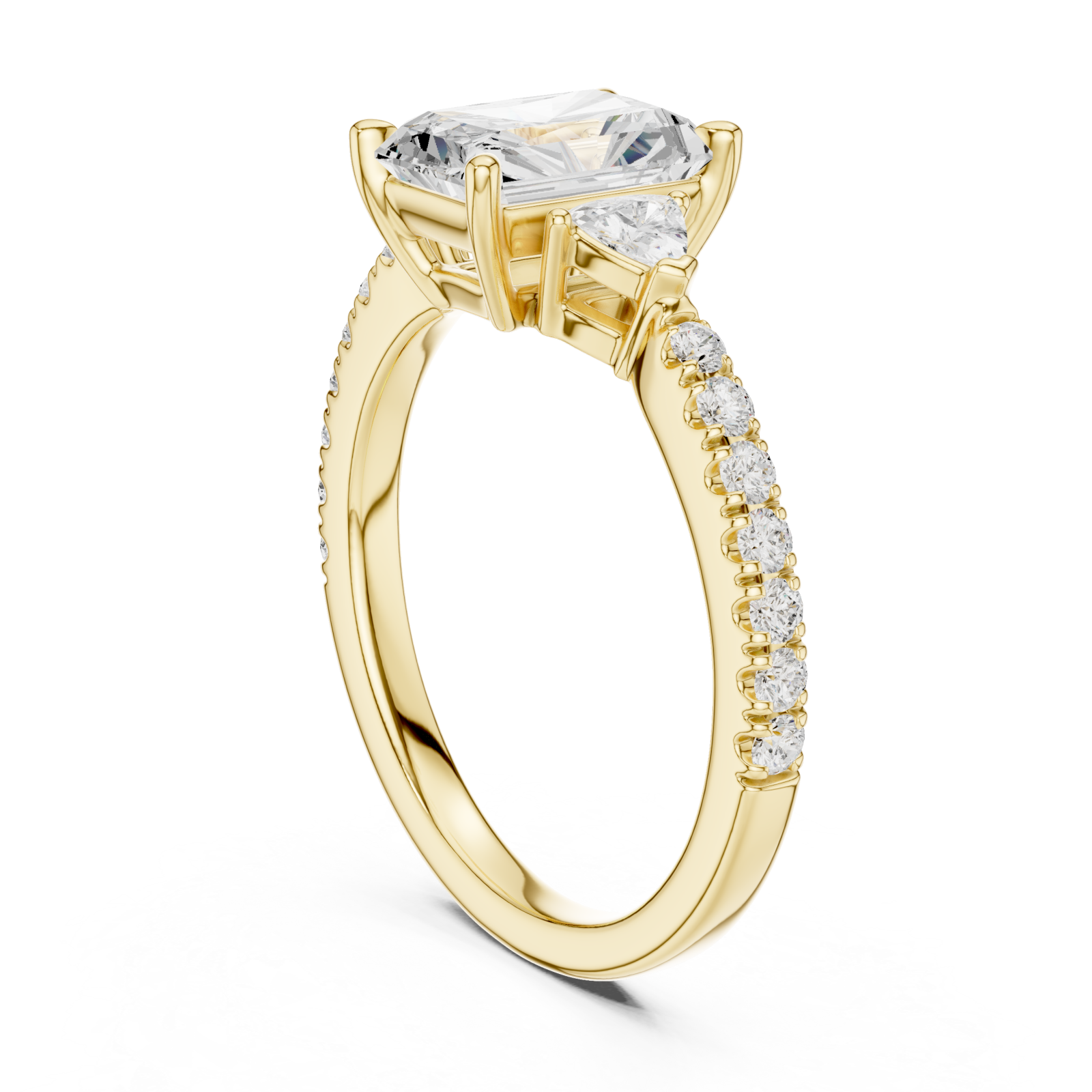  Gold Lustrous Three Stone Promise Band Left View
