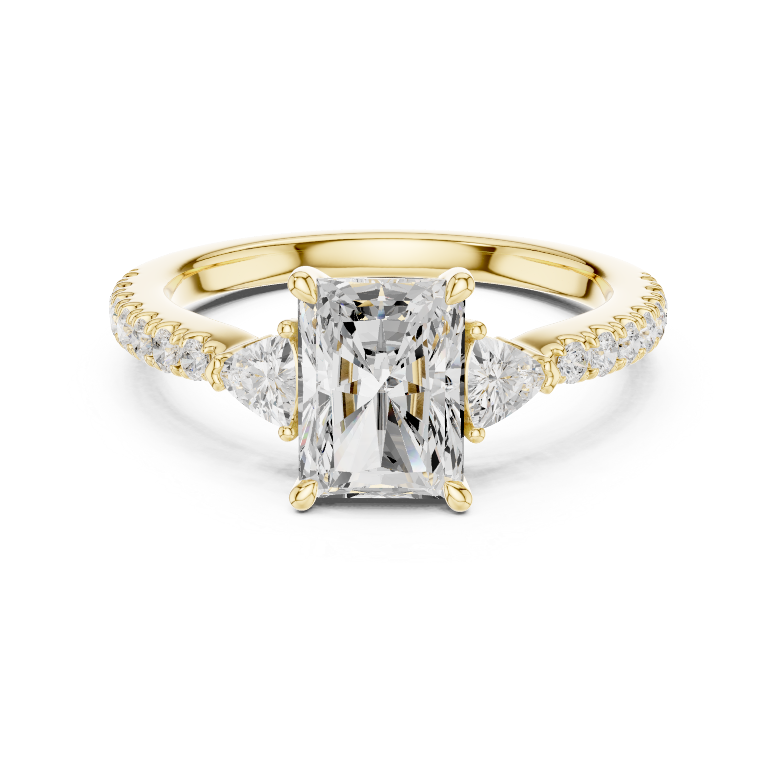  Gold Lustrous Three Stone Promise Band Front View