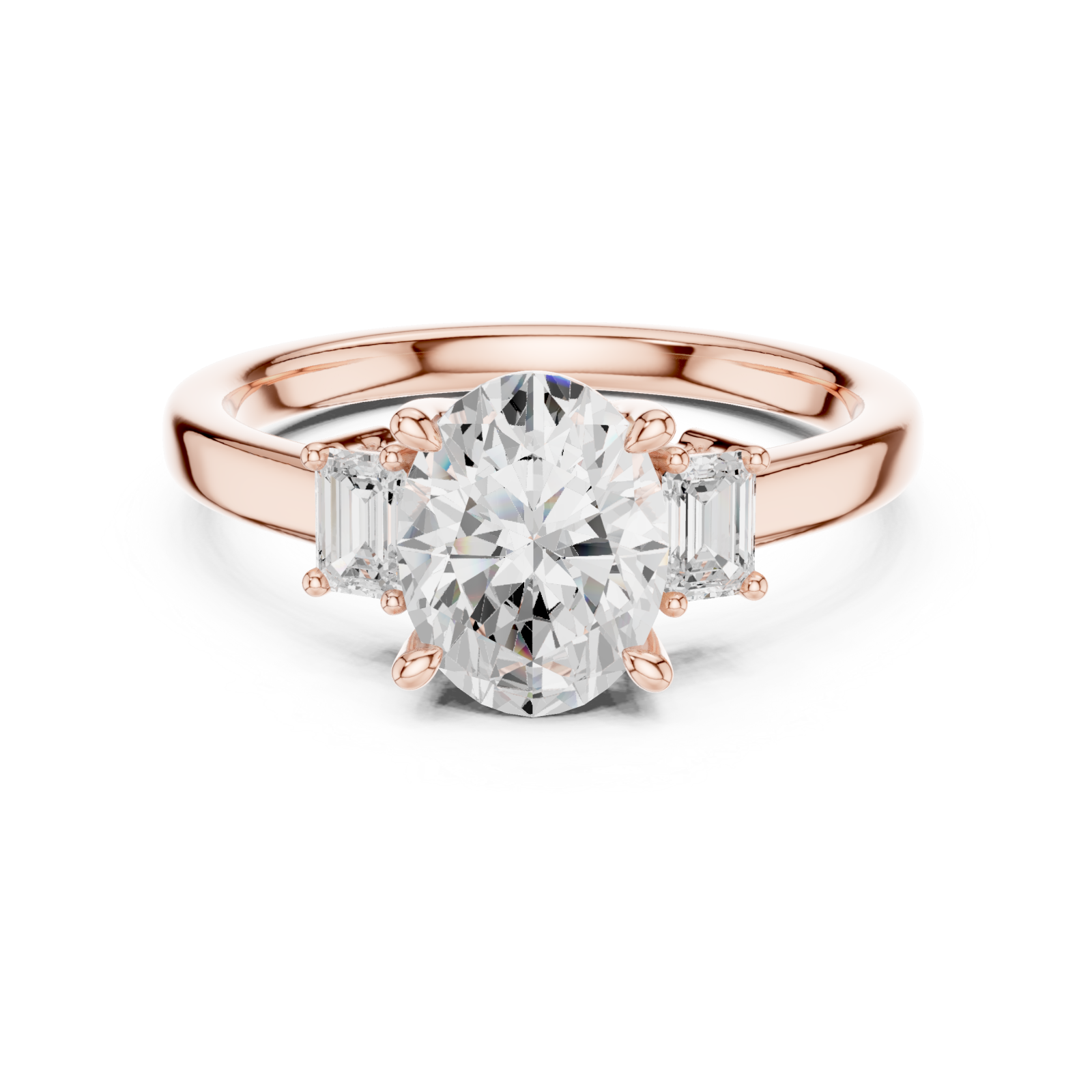  Rose Gold Radiant Oval Accent Ring Front View