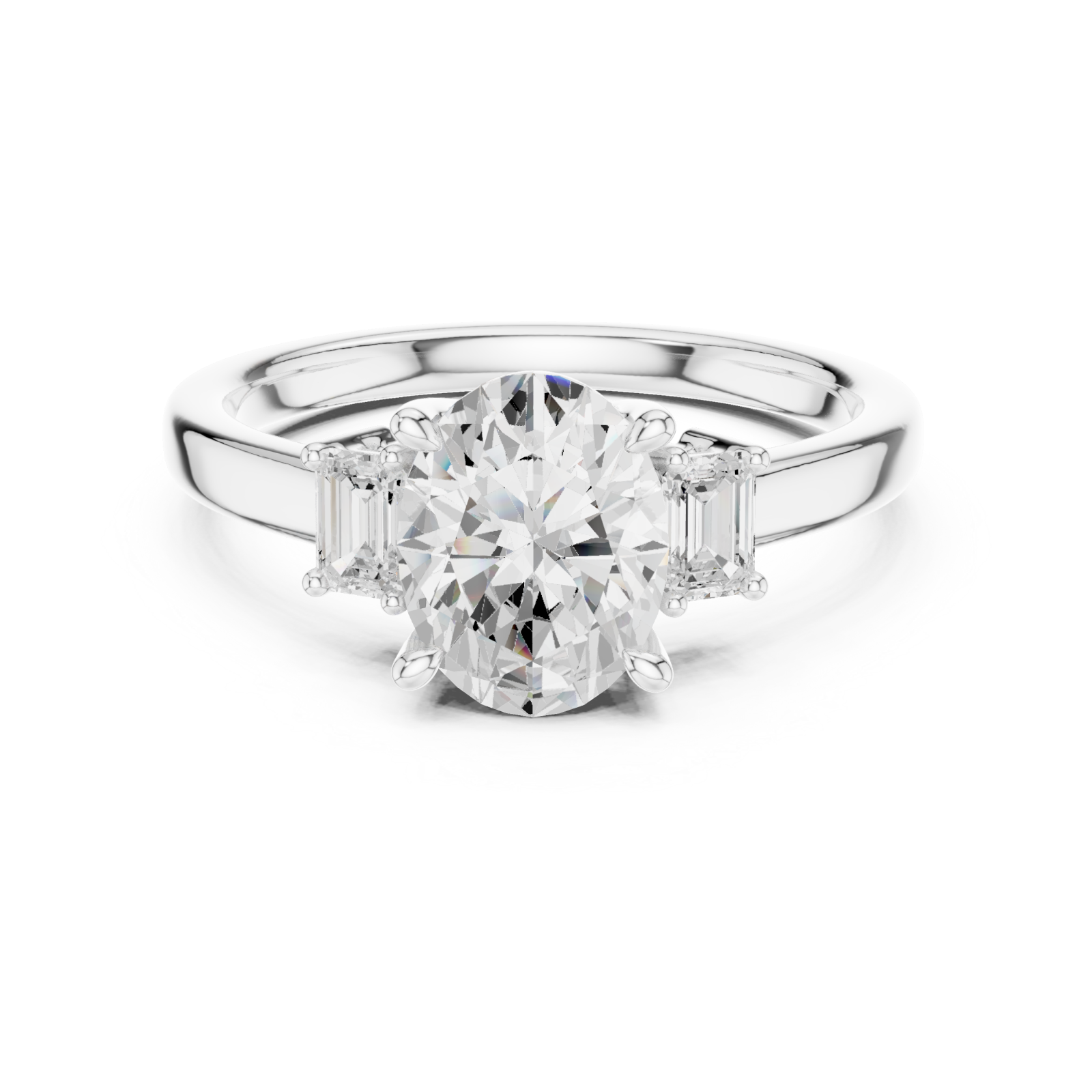  White Gold Radiant Oval Accent Ring Front View