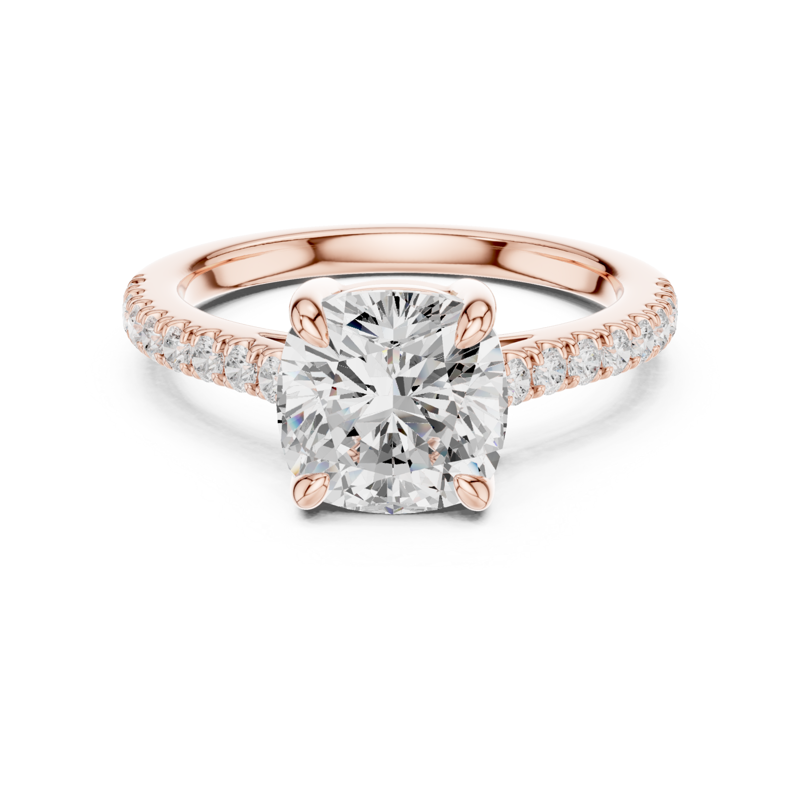  Rose Gold Radiant Luxe Cushion Elegance Ring Front View